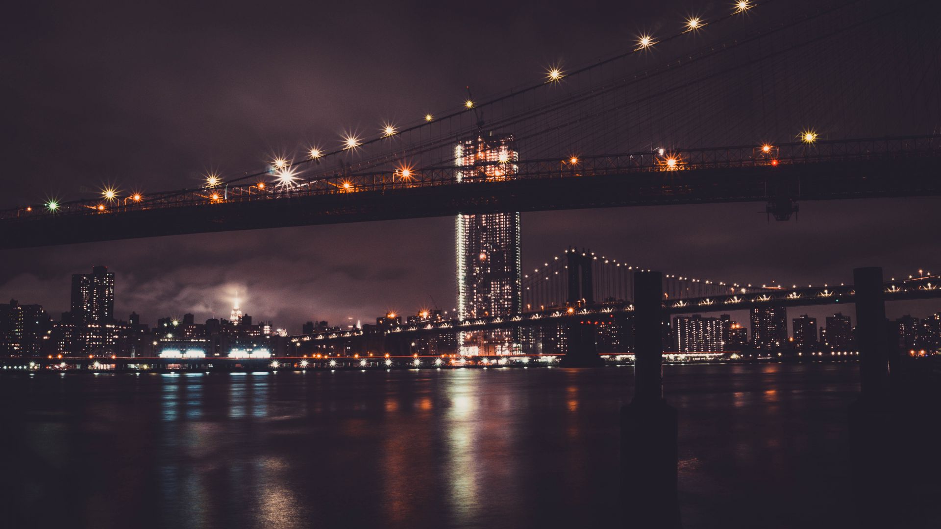 Brooklyn bridge, night, city, new york city wallpaper, HD image, picture, background, e63869