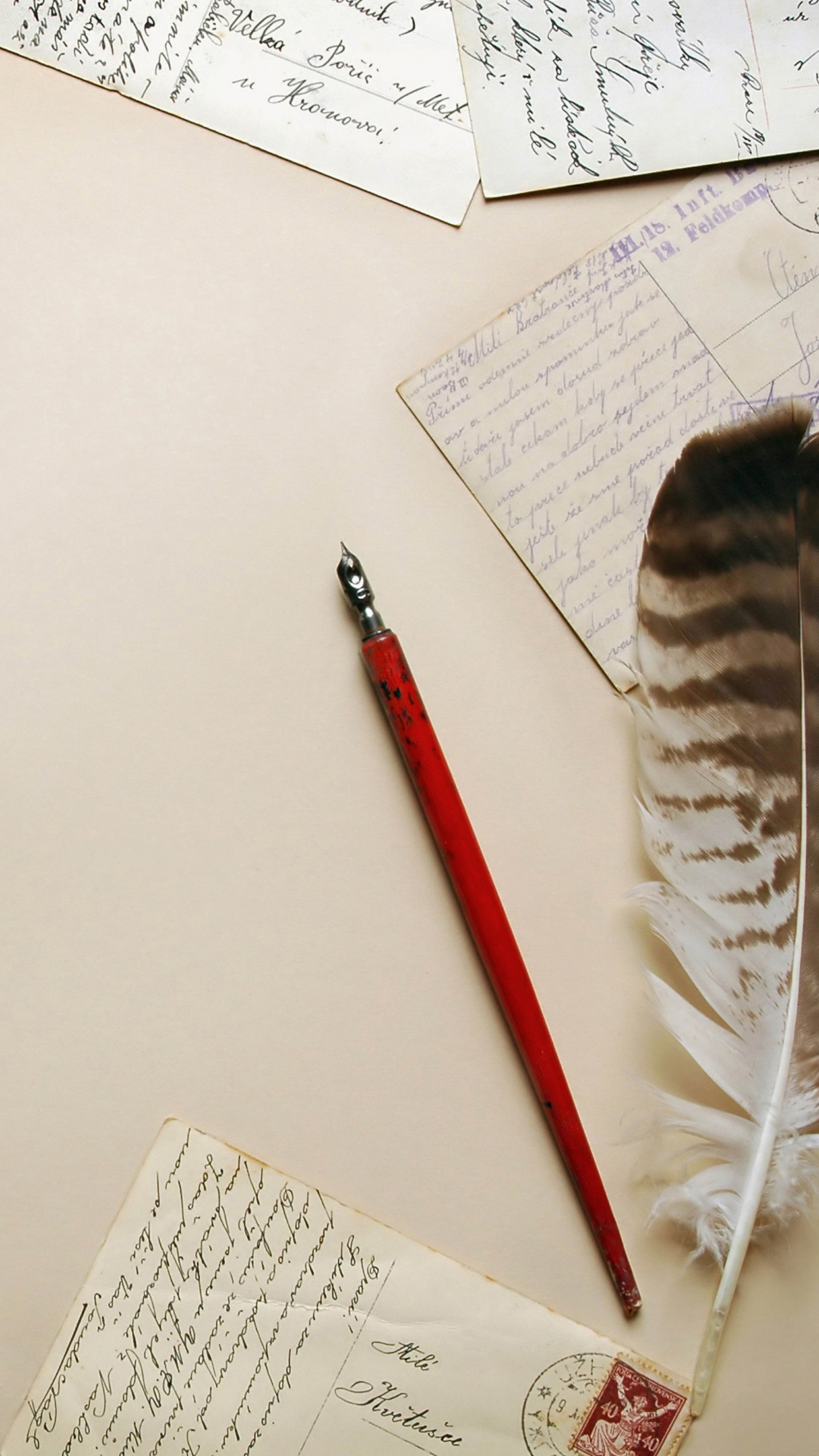 Letters, Pen and Feather Wallpaper for iPhone Pro Max, X, 6