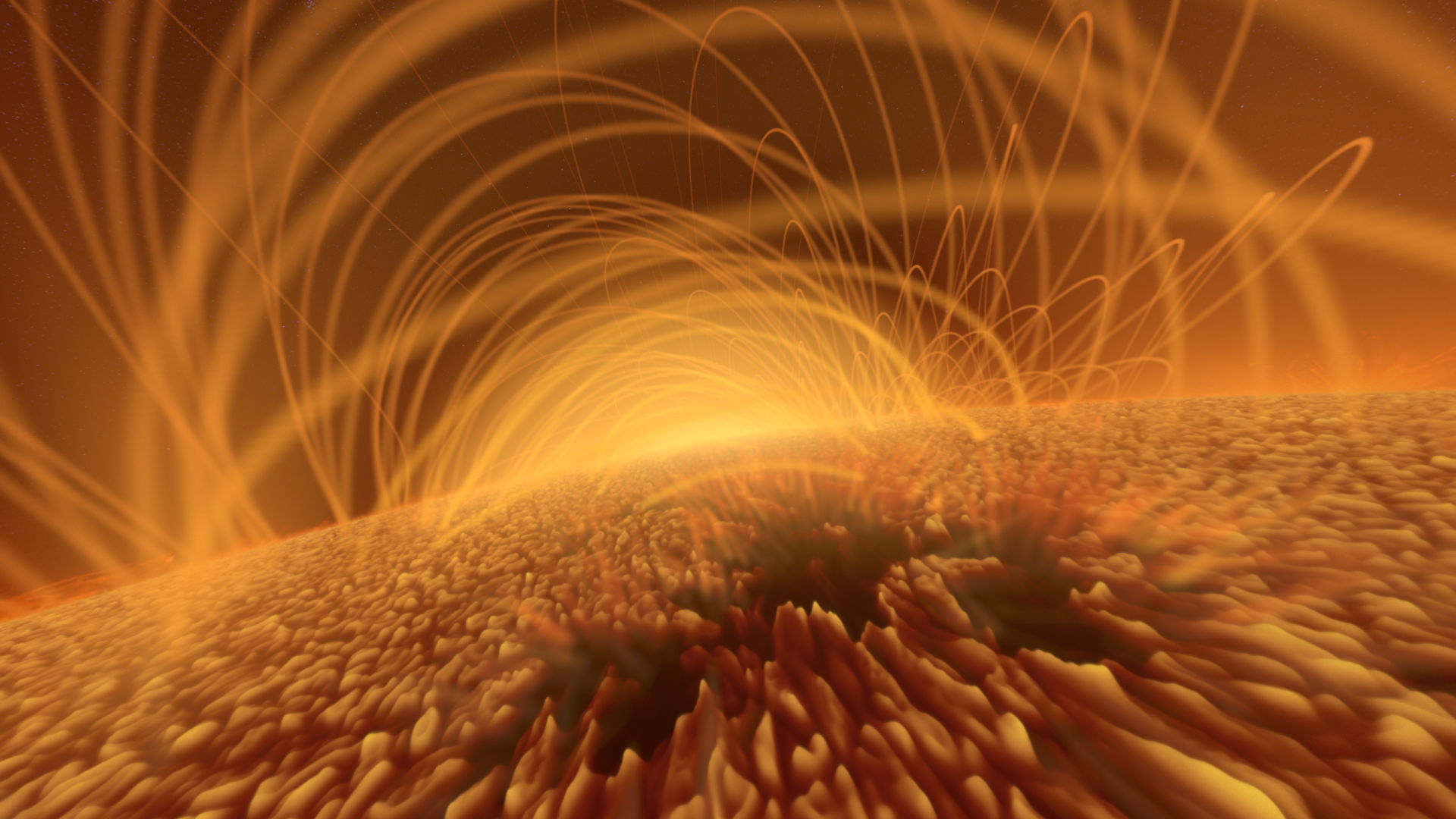 Multimedia Gallery coronal mass ejection in the making: magnetic loops pushing up from solar sunspots. NSF Science Foundation