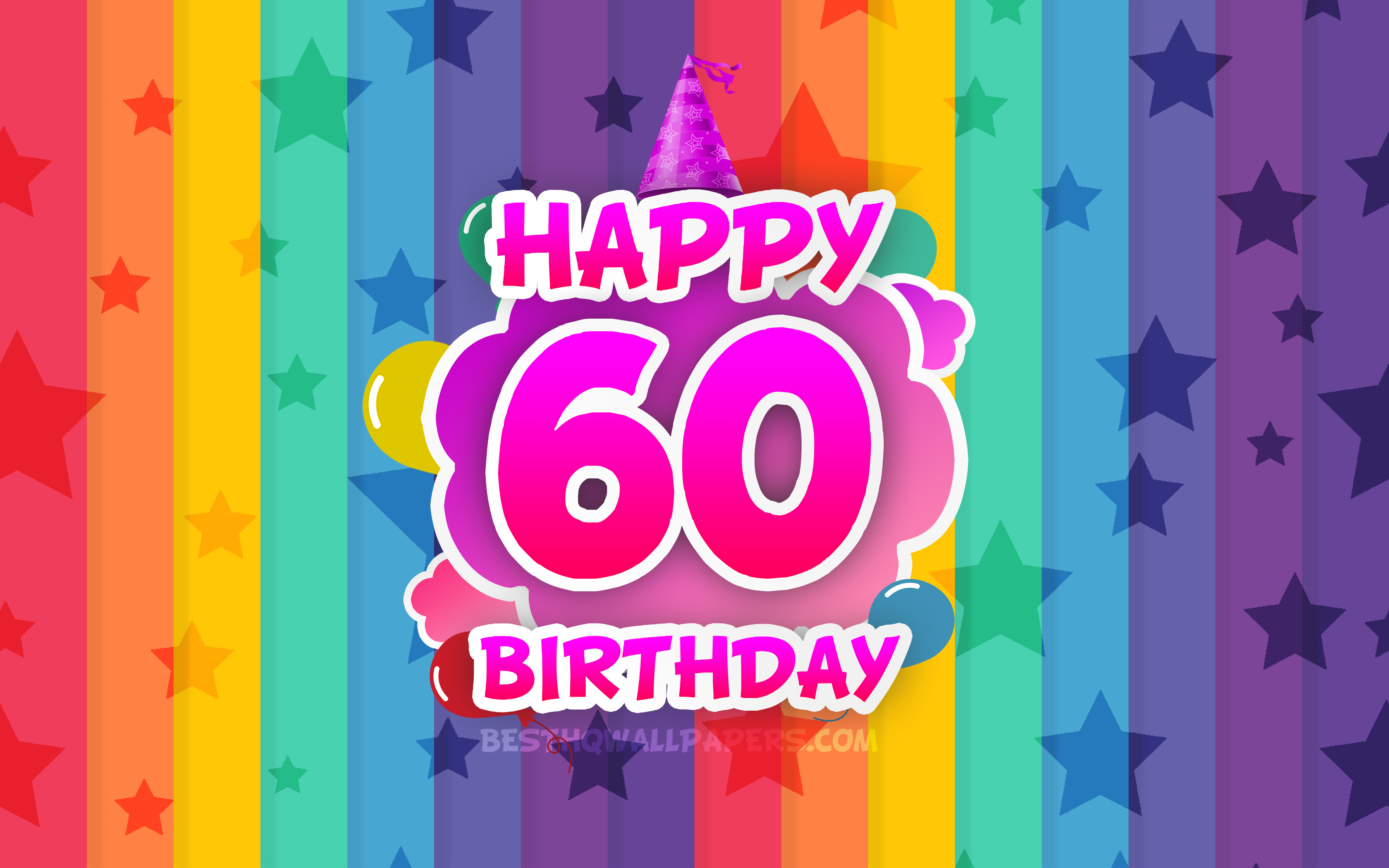 Download wallpaper Happy 60th birthday, colorful clouds, 4k, Birthday concept, rainbow background, Happy 60 Years Birthday, creative 3D letters, 60th Birthday, Birthday Party, 60th Birthday Party for desktop with resolution 3840x2400. High