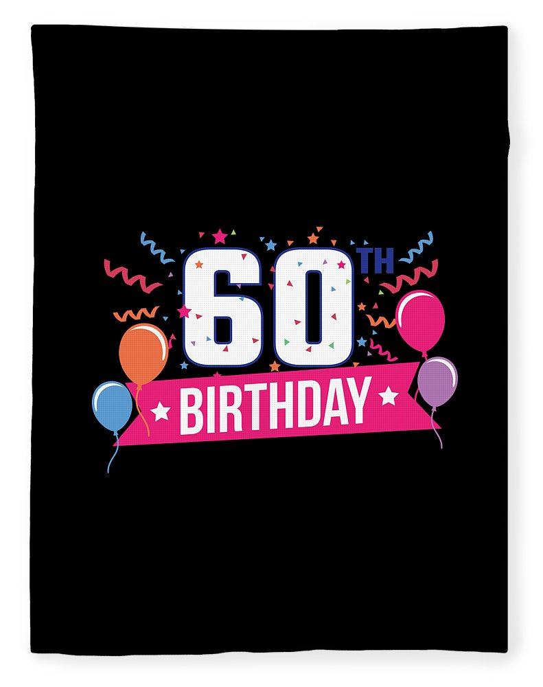 60th Birthday Party Balloons Banner Gift Idea Fleece Blanket