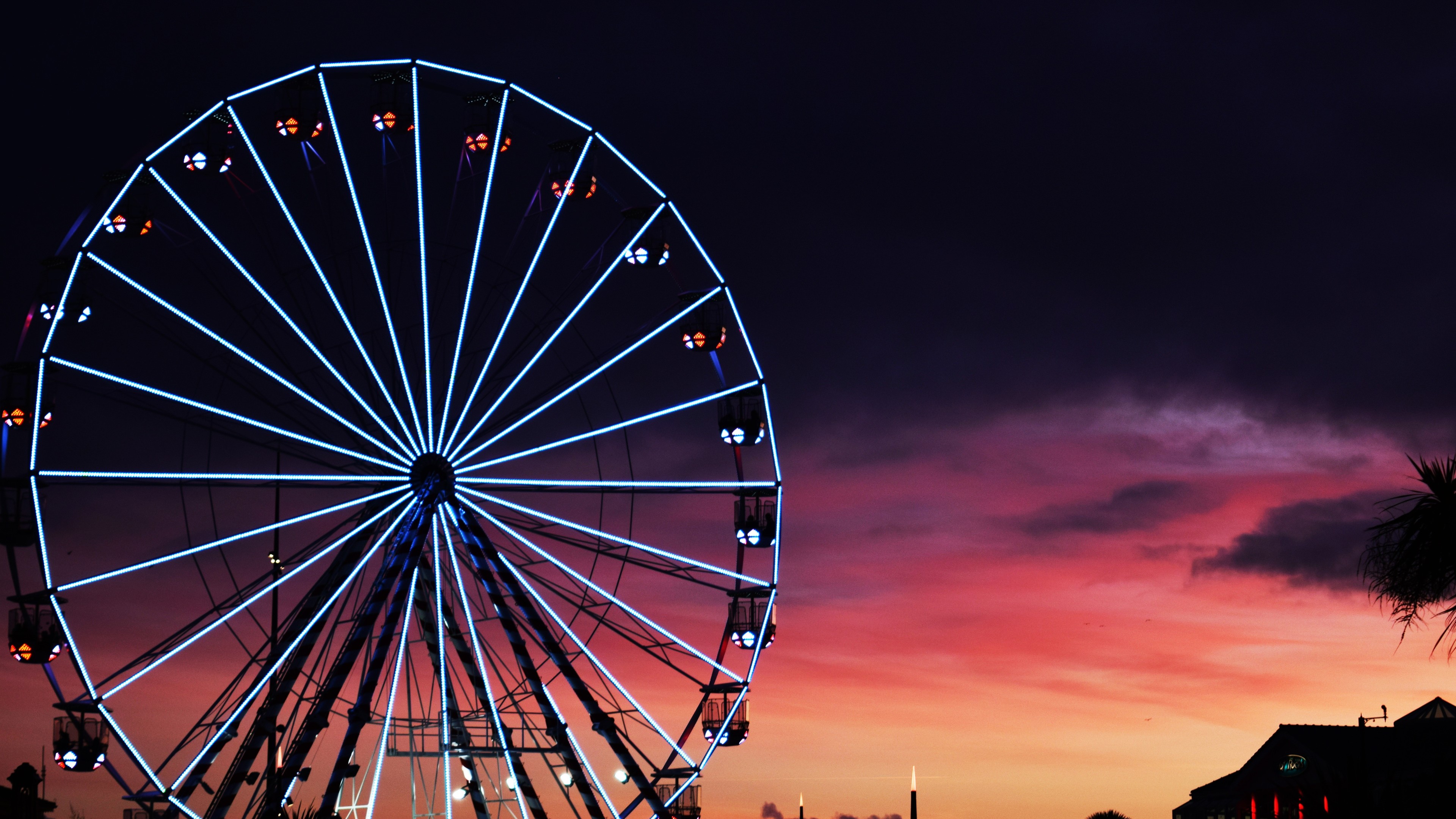 Ferris Wheel Sunset Clouds 4k