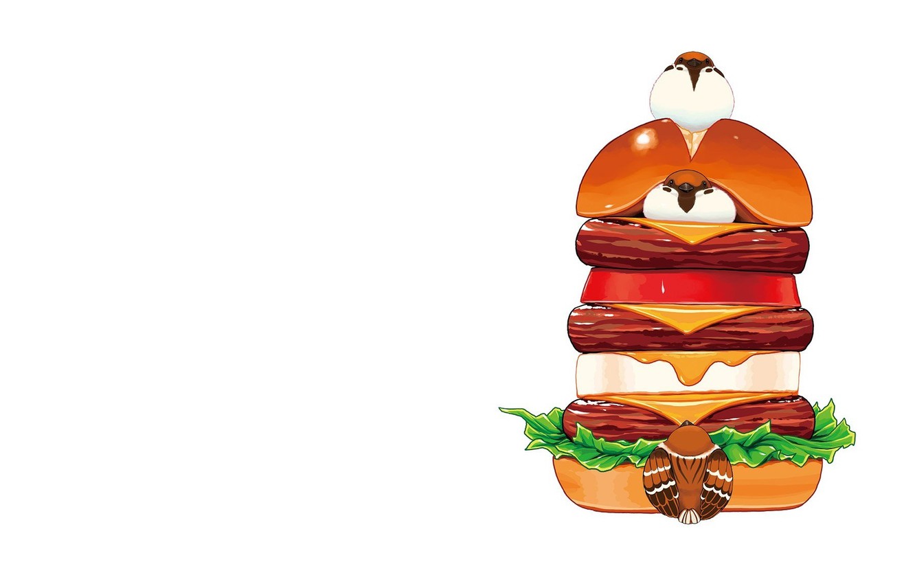 Wallpaper food, art, Sparrow, cheeseburger image for desktop, section минимализм