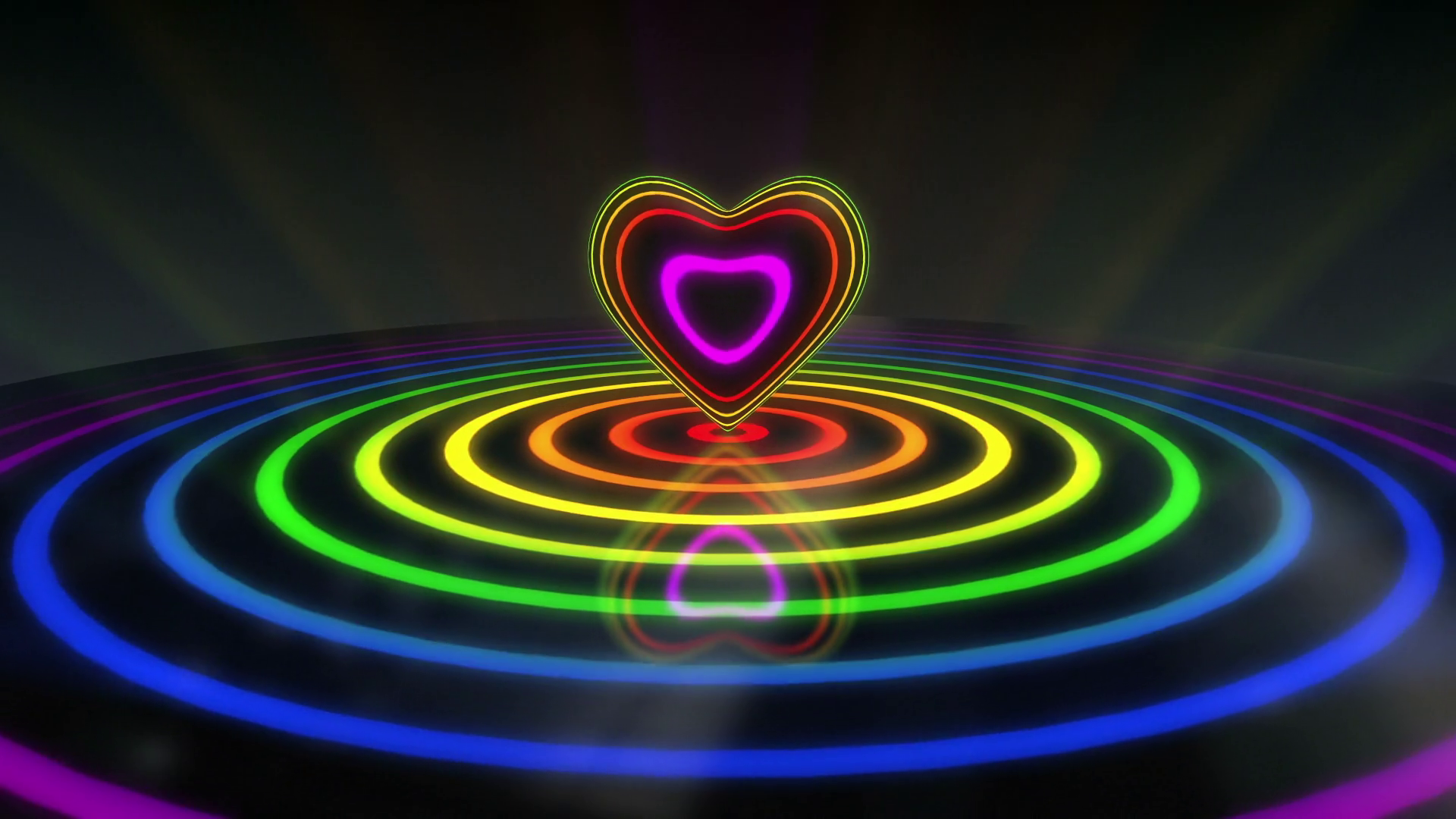 Glowing Heart with Colorful Illuminated Rings & Stripes of Light. Beautiful Party Theme or VJ Loop Video Motion Background. Seamless LoopingX1080 Full HD. Seven Colors of Visible