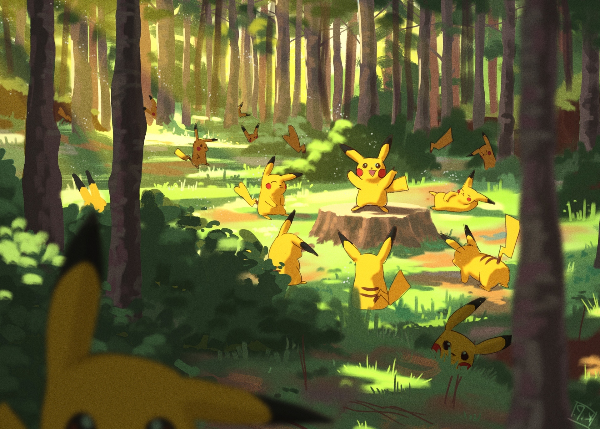 Wallpaper Pokemon, Pikachu, Forest:1920x1371