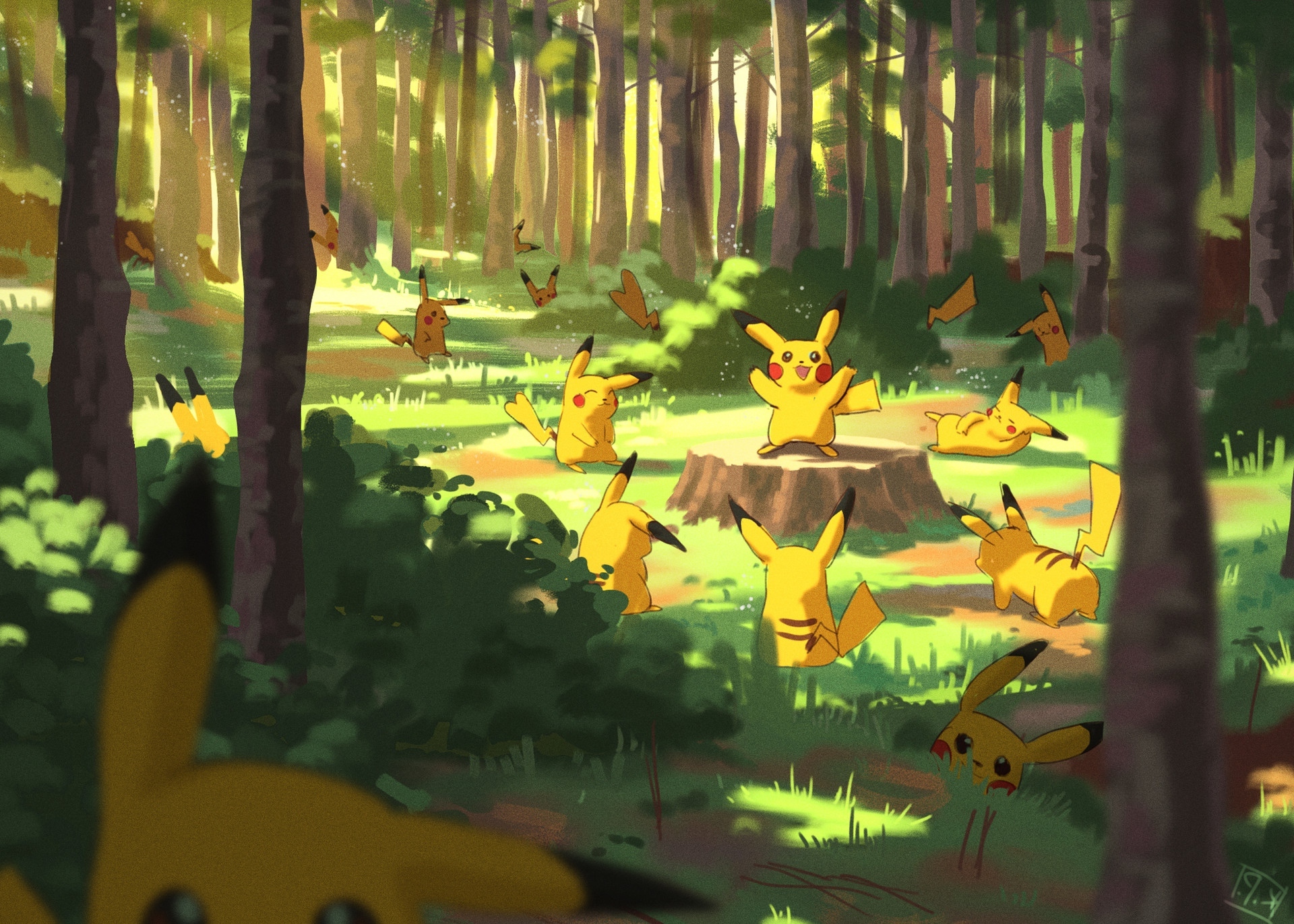 Forest Pokemon, cute, nature, pokemon, pikachu, HD wallpaper