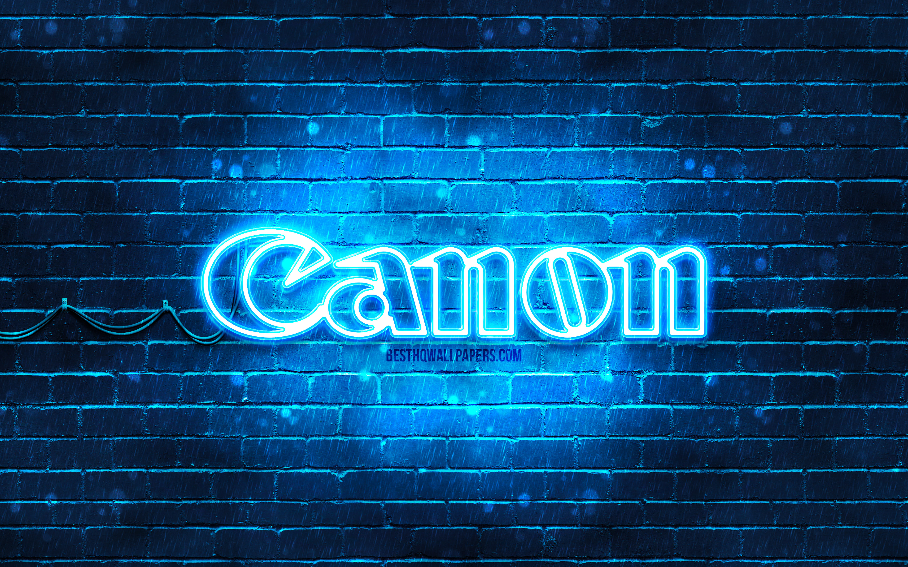 Download wallpaper Canon blue logo, 4k, blue brickwall, Canon logo, brands, Canon neon logo, Canon for desktop with resolution 3840x2400. High Quality HD picture wallpaper