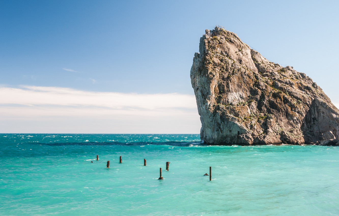 Wallpaper sea, summer, rock, Crimea, Ukraine, The black sea, Crimea, Simeiz city image for desktop, section природа