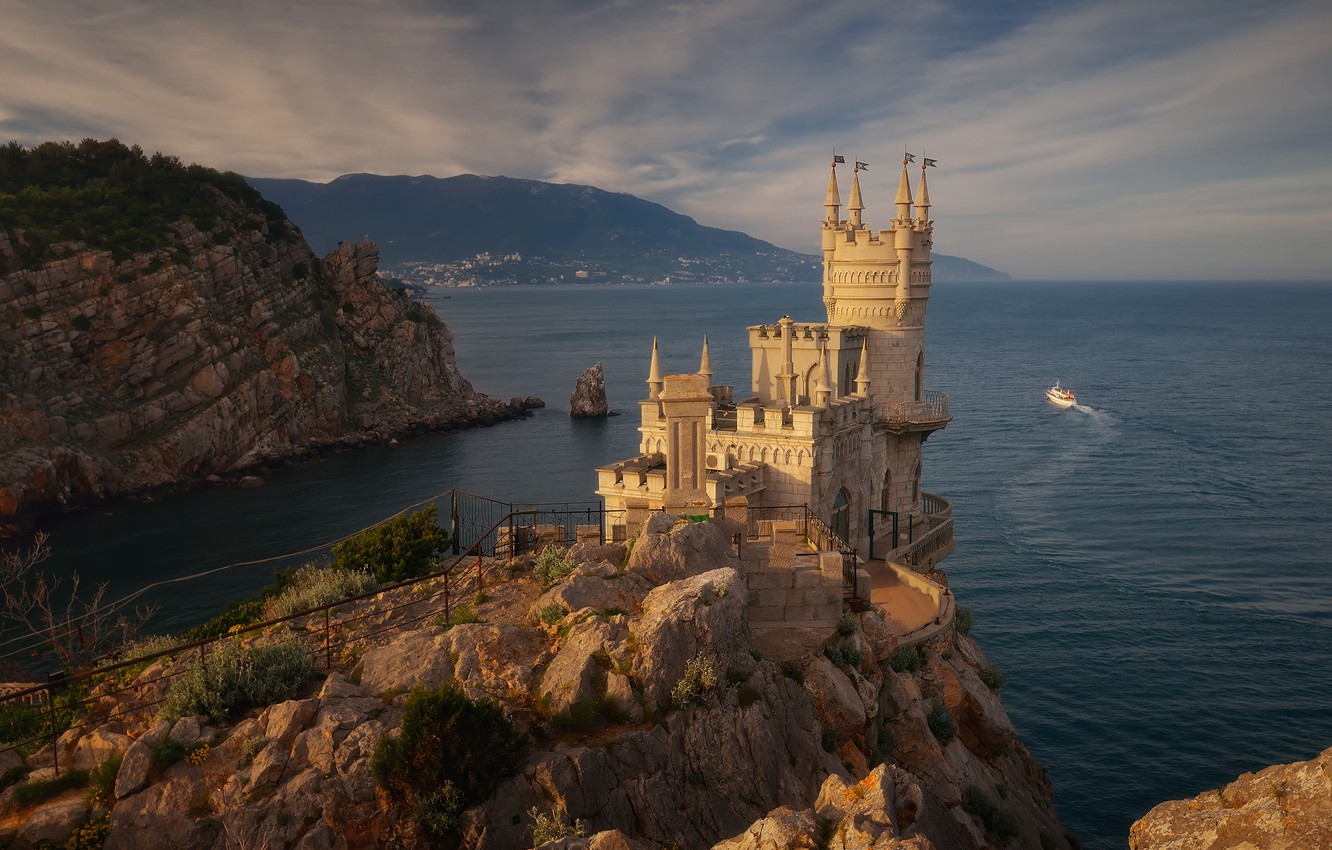 Wallpaper sea, castle, rocks, Russia, Crimea, Swallow's nest, The black sea, Avrorina rock image for desktop, section пейзажи