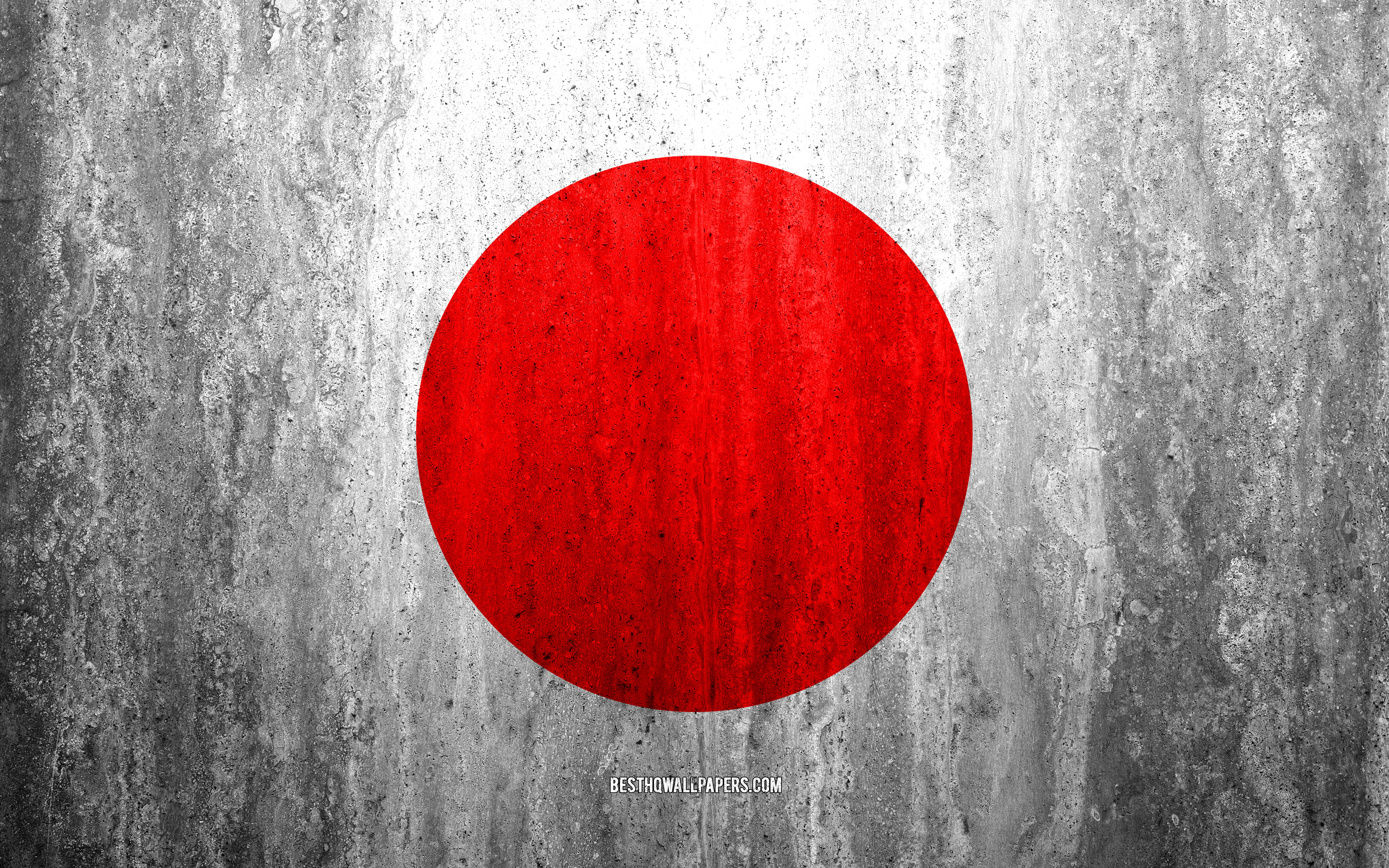 Download wallpaper Flag of Japan, 4k, stone background, grunge flag, Asia, Japanese flag, grunge art, national symbols, Japan, stone texture for desktop with resolution 3840x2400. High Quality HD picture wallpaper