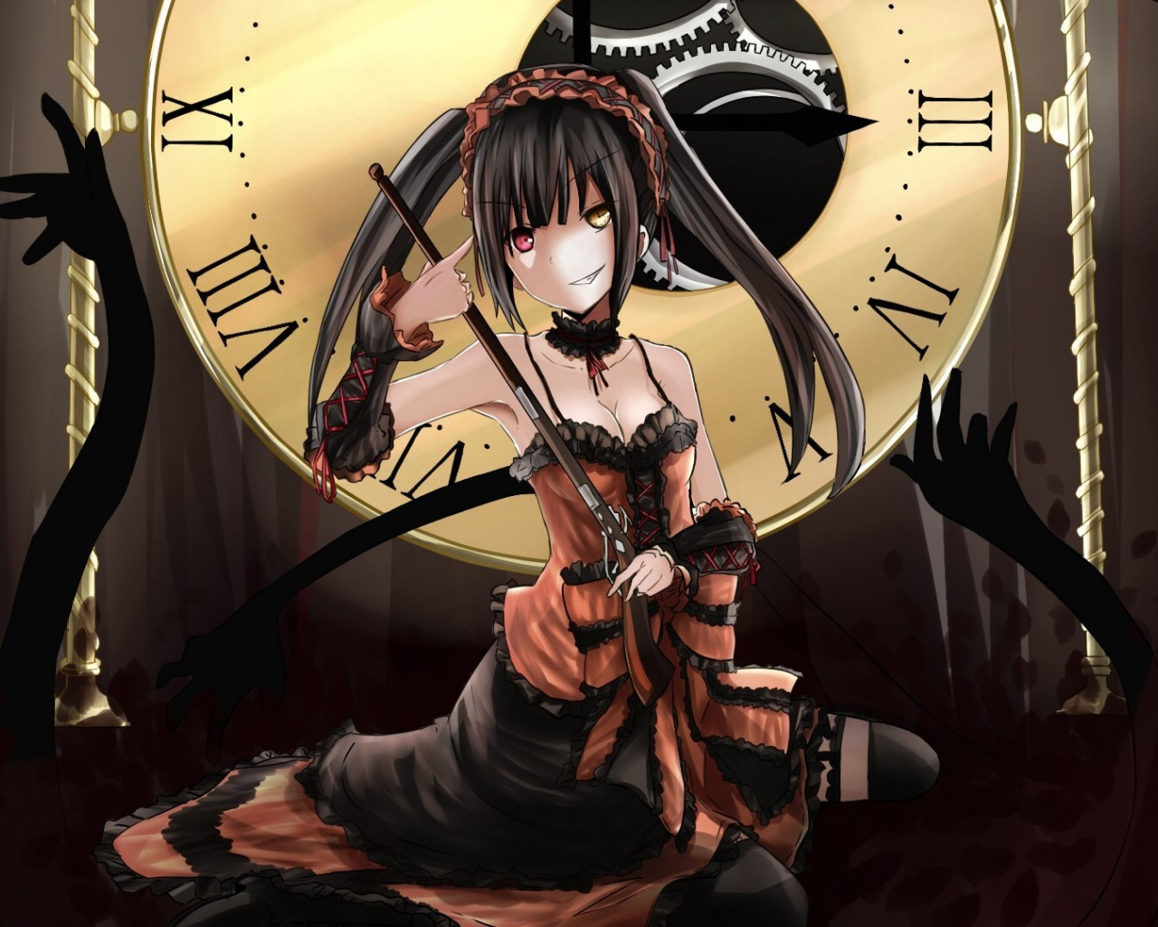 Download kurumi tokisaki, dark, anime girl 1280x1024 wallpaper, standard 5:4 fullscreen wallpaper, 1280x1024 HD image, background, 15196