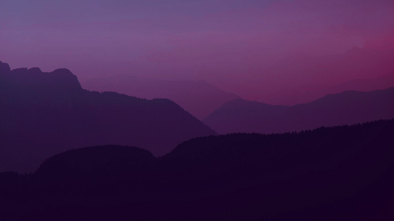 Download wallpaper 1366x768 mountains, twilight, landscape, dark, purple tablet, laptop HD background