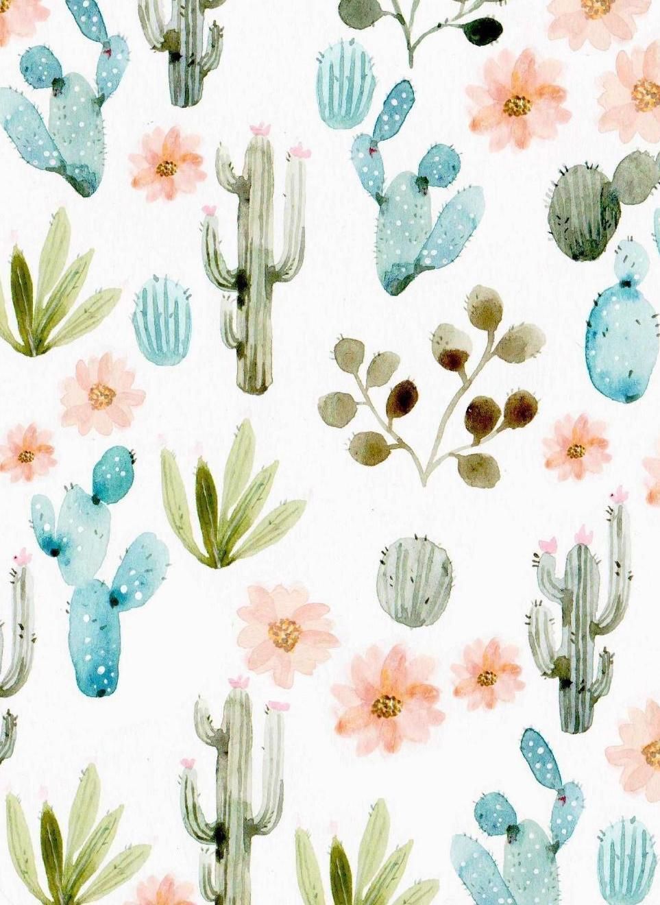 Hipster Watercolor Cactus Wallpaper Cactus Background