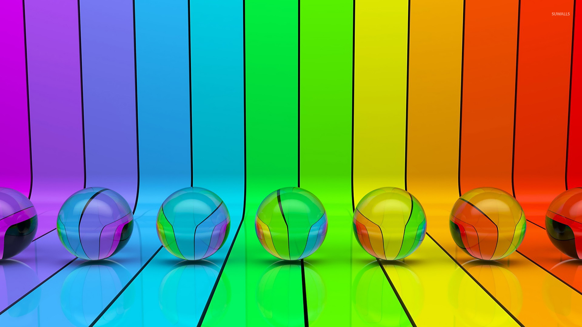 Transparent spheres on rainbow stripes wallpaper wallpaper