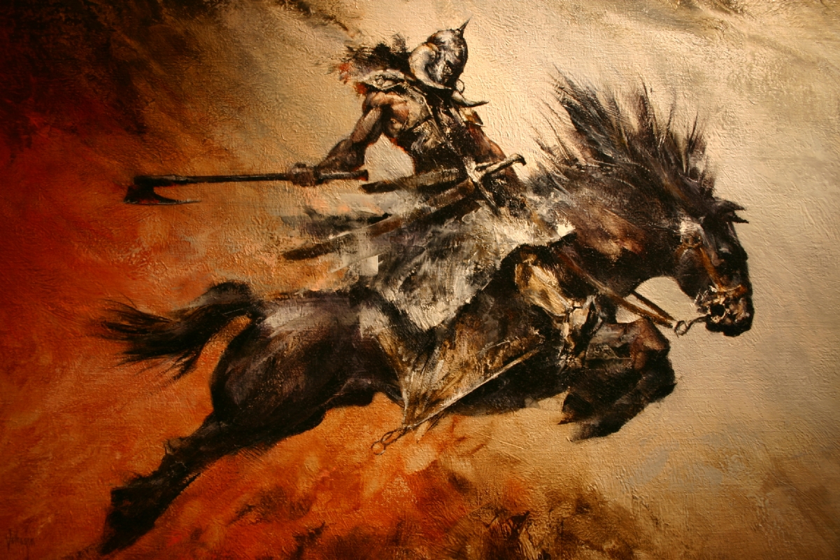Eric Velhagen Dealer, homage to Frank Frazetta, in Damien C's Magic the Gathering artists Comic Art Gallery Room