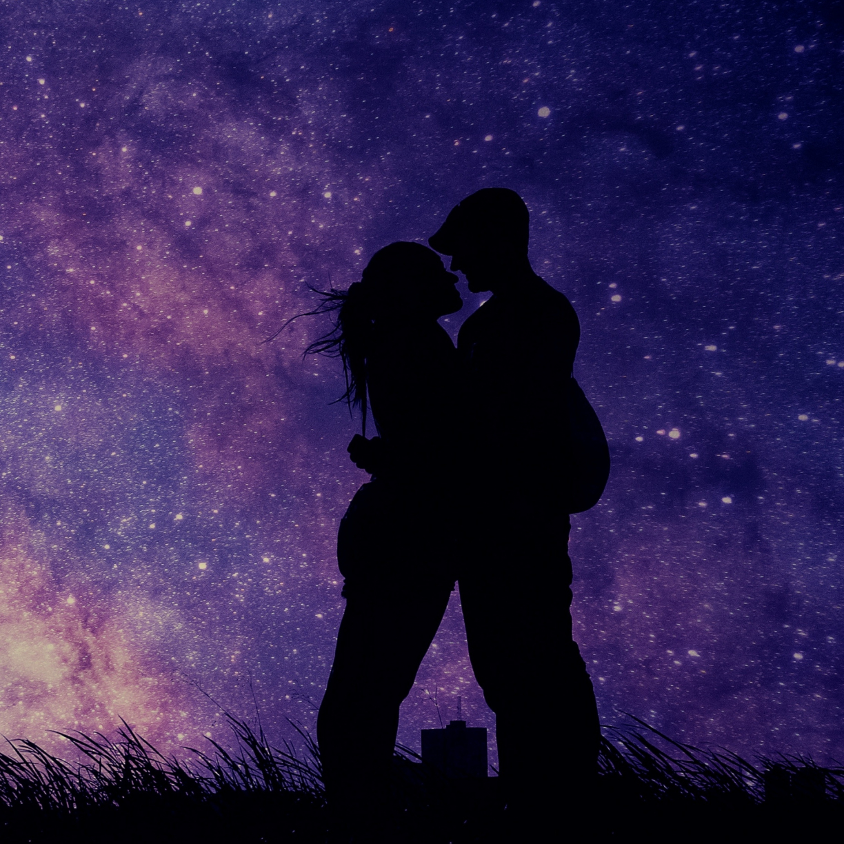 Couple, romantic night, love, silhouette, art wallpaper, HD image, picture, background, 21fa11