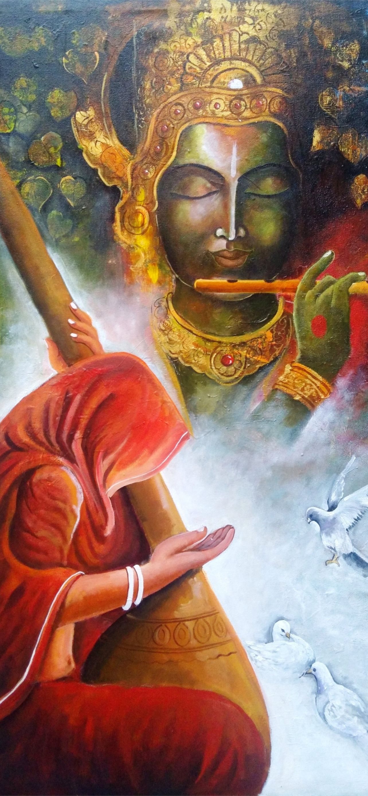 Painting Krishna God Image top iPhone Wallpaper Free Download
