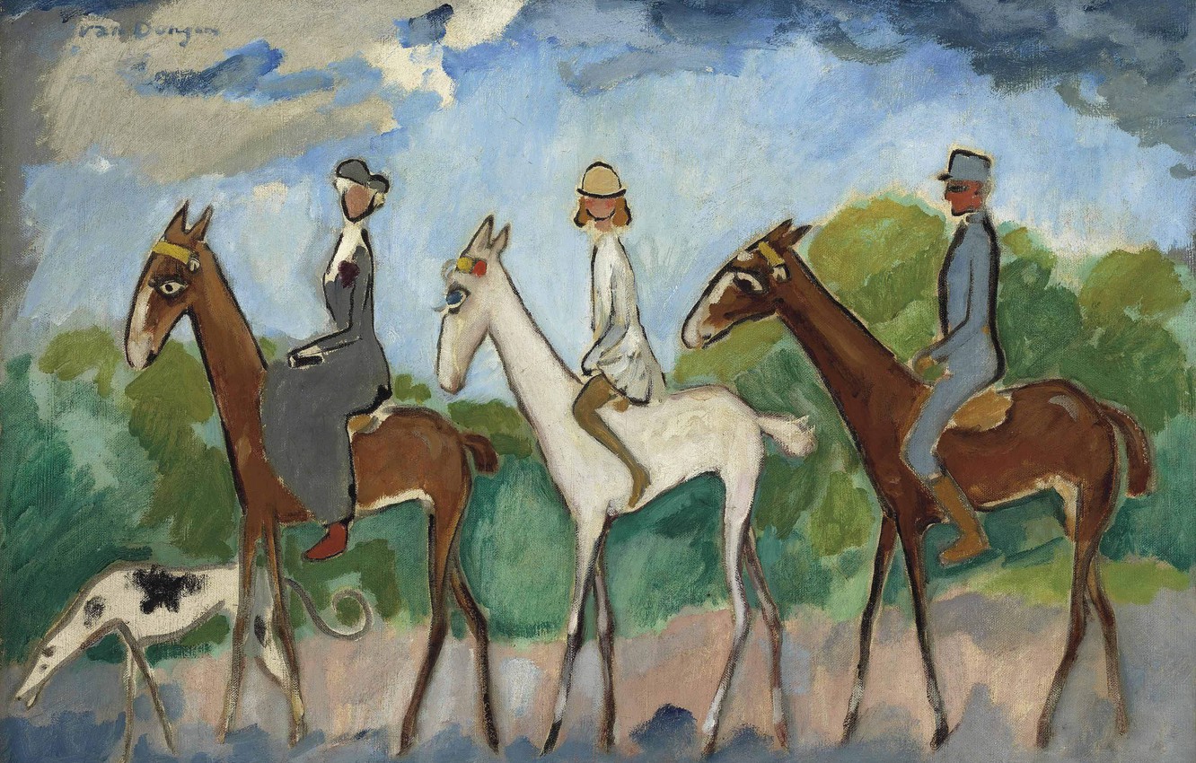 Wallpaper oil, dog, canvas, horses, Kees van Dongen, Fauvism, Horse riding, Horseback riding image for desktop, section живопись