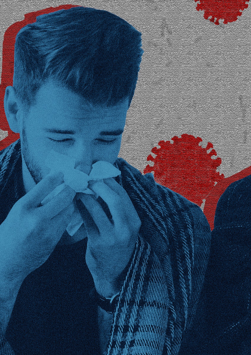 Sneezing man with coronavirus symptoms