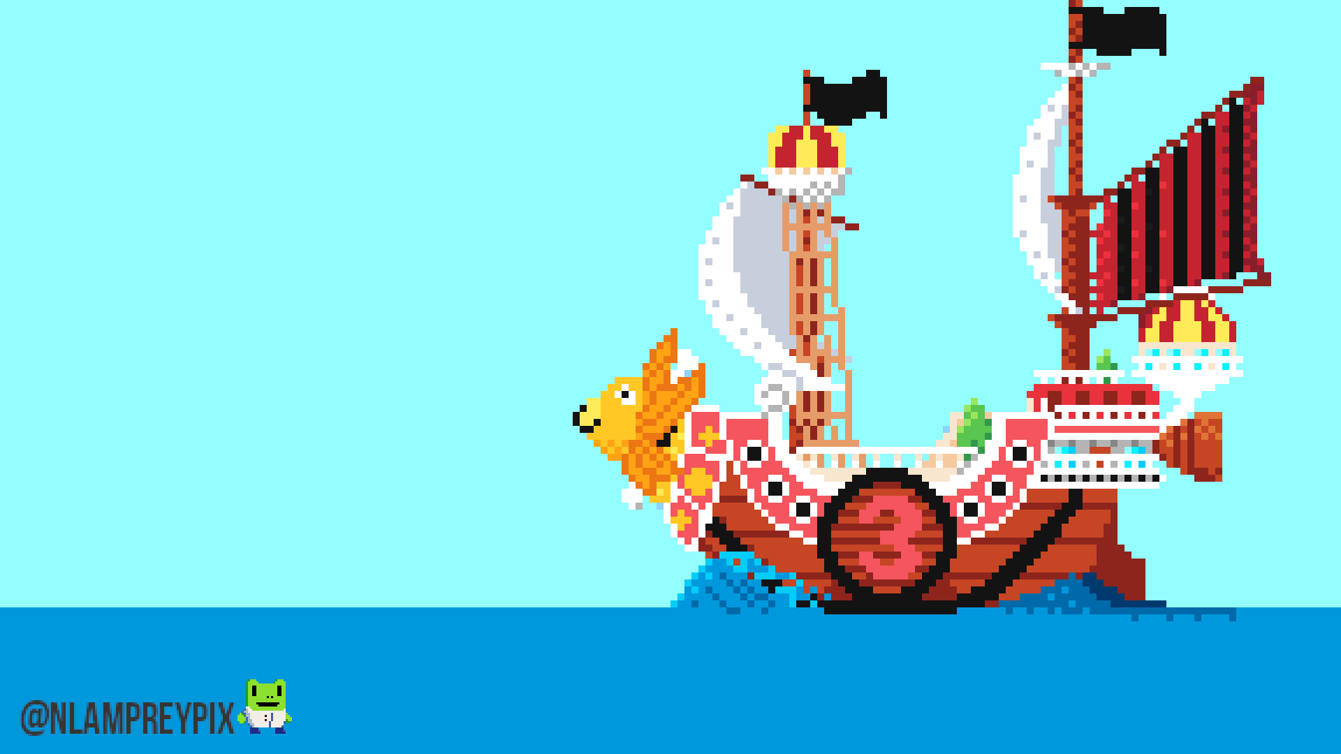 Made a pixelart Thousand Sunny that can be used as a wallpaper