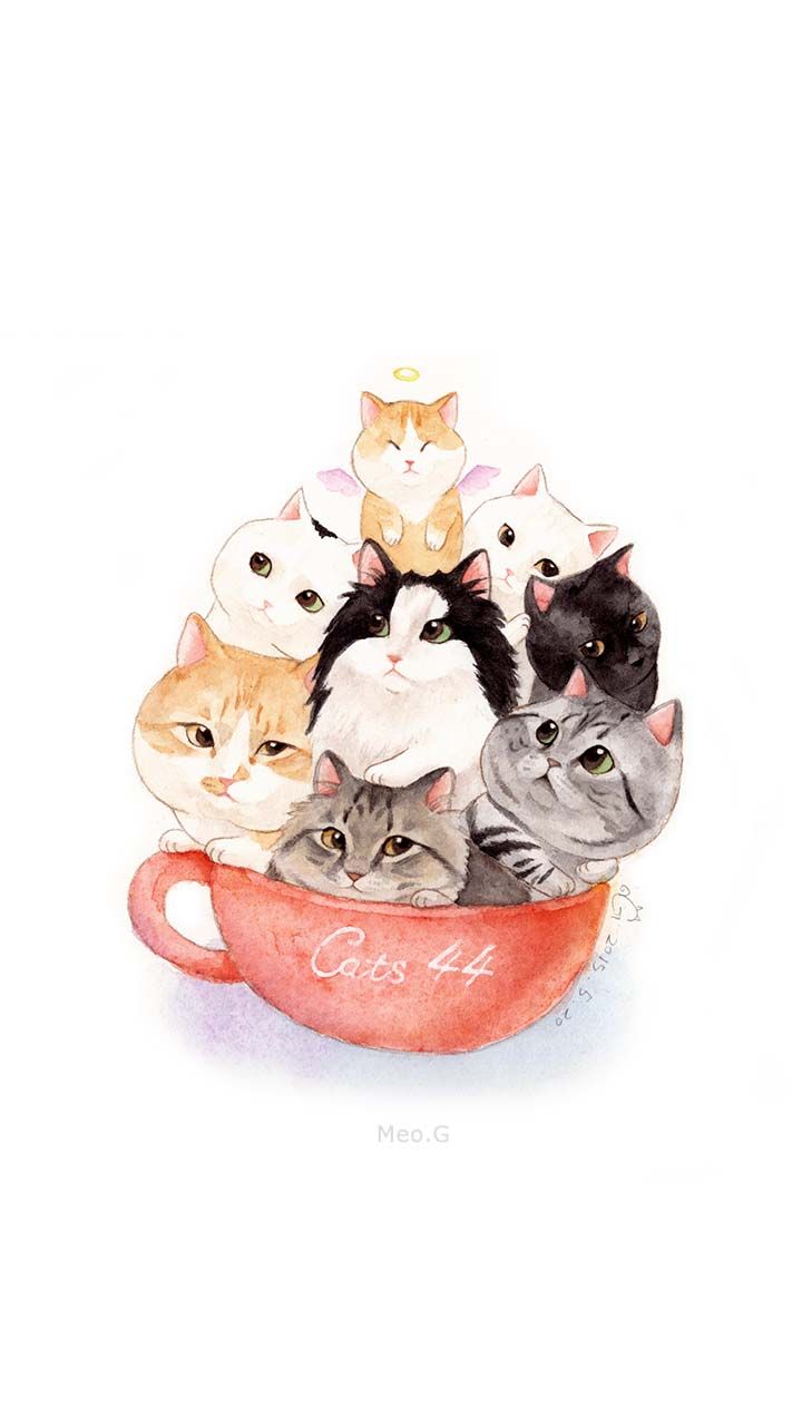 a cup of cats. Cat wallpaper, Cute cat wallpaper, Cat art