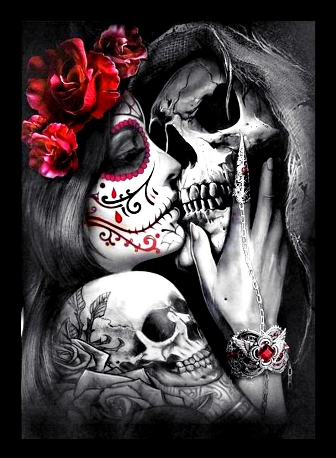 Feminine Skull Roses Wallpaper Hand Drawn Stock Vector Royalty Free  2228432371  Shutterstock