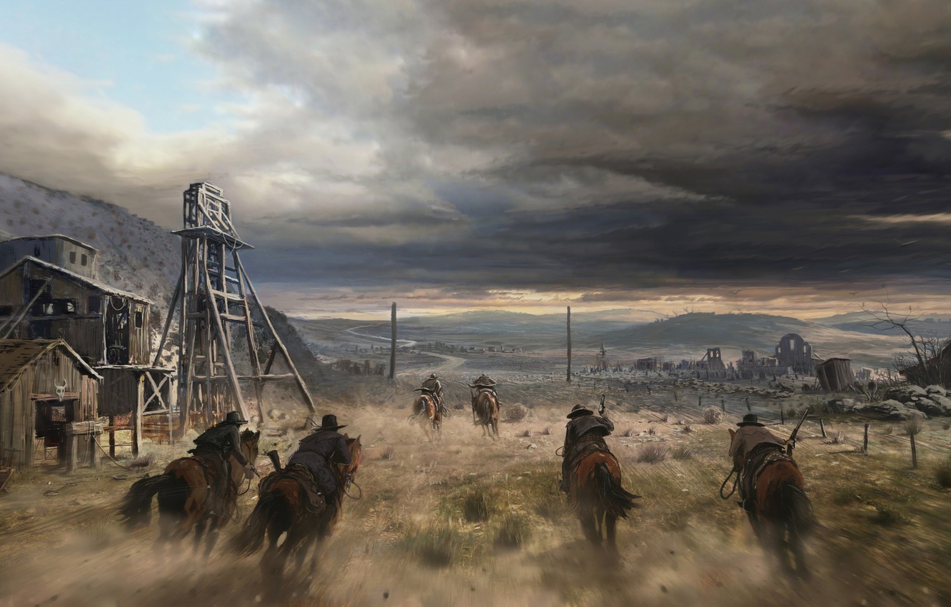 Wallpaper Cowboy, Horse, Chase, Horses, Wild West, Landscape, Landscape, Mine, Horses, West, Cowboy, Wild West, Gallop, Cowboys, Cowboys, West image for desktop, section арт