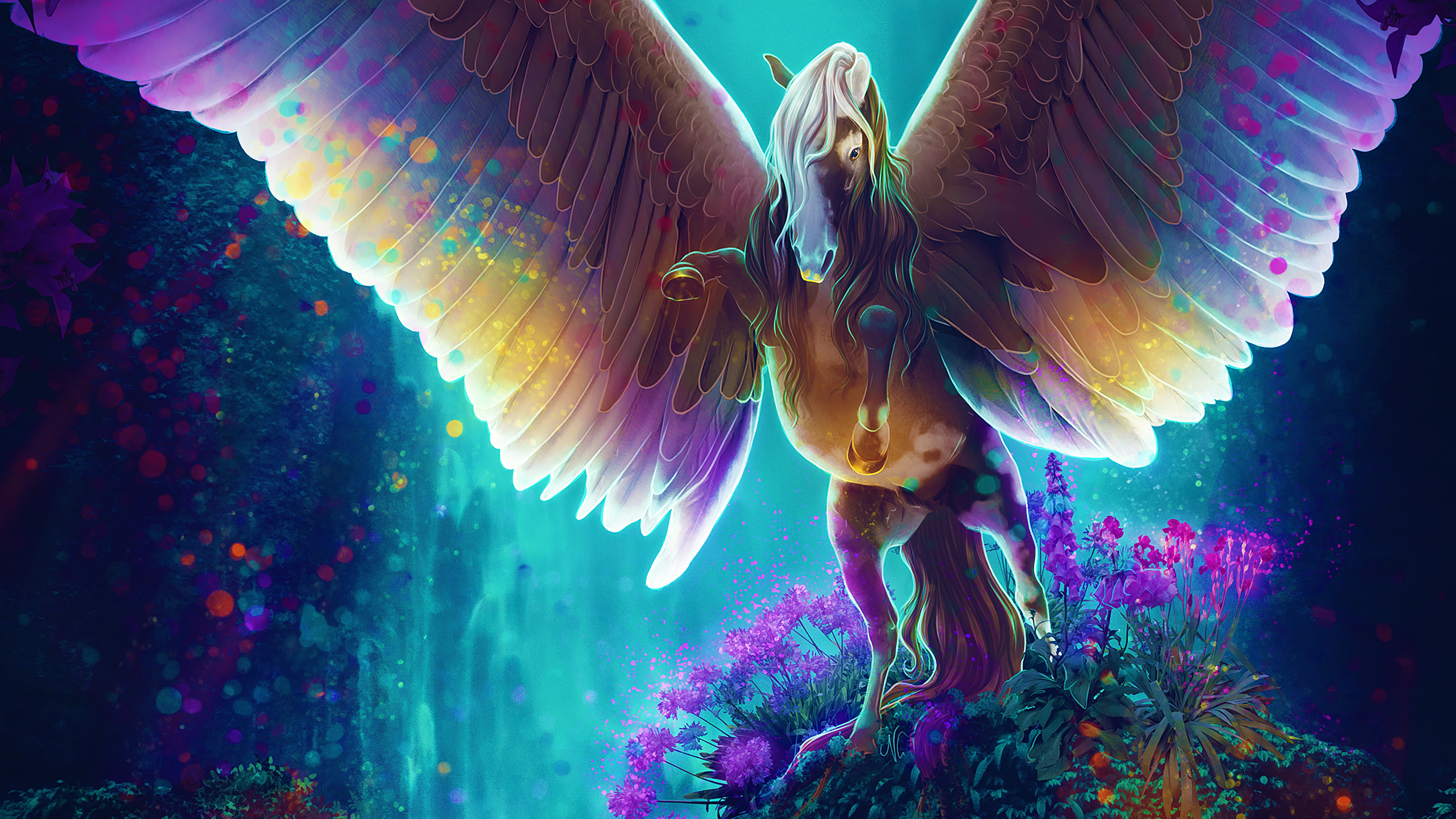 Horse Fantasy Colorful Wings Open 4k, HD Artist, 4k Wallpaper, Image, Background, Photo and Picture