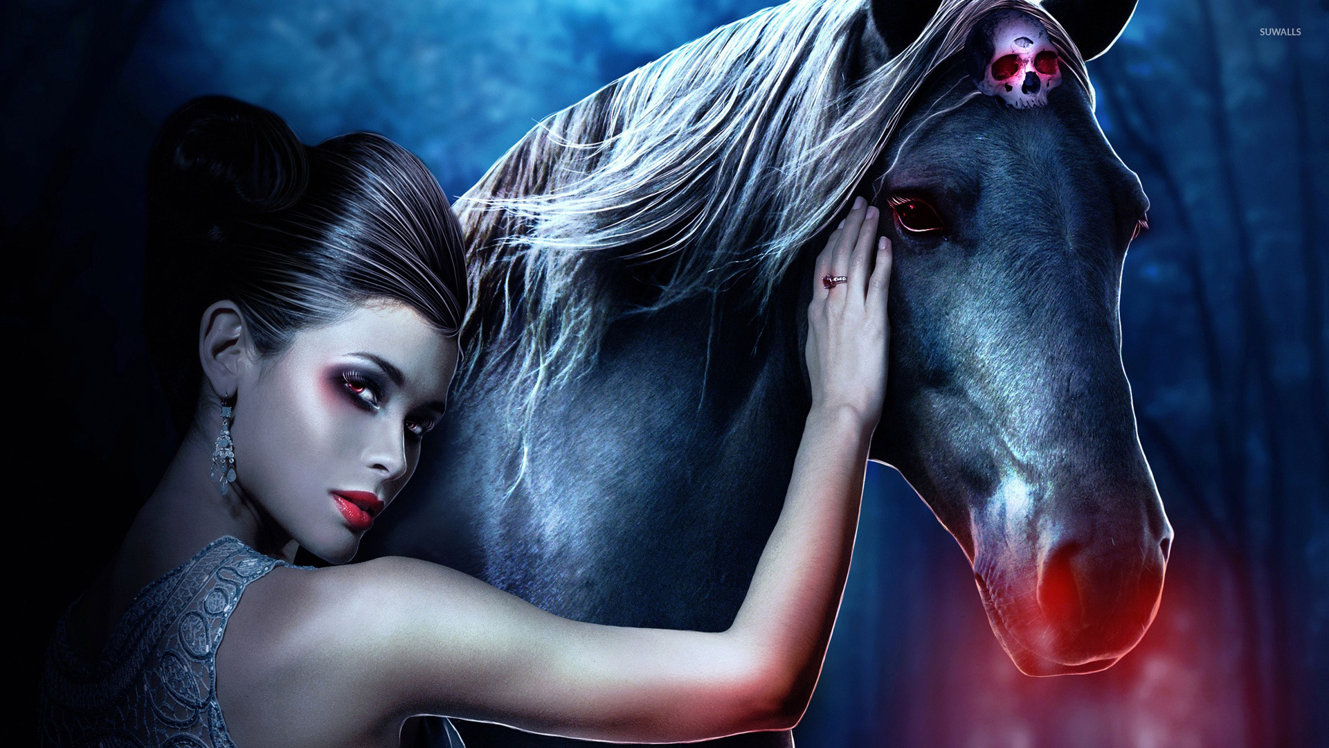 Woman with her horse wallpaper wallpaper