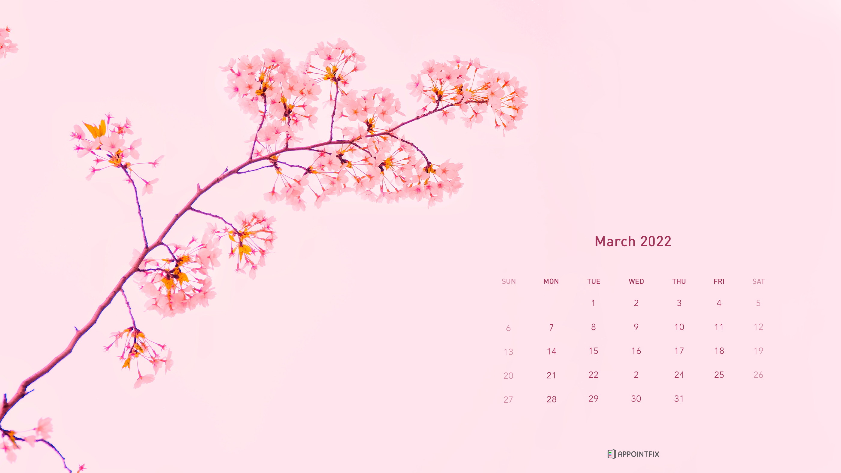 Free March 2022 Calendar Wallpaper