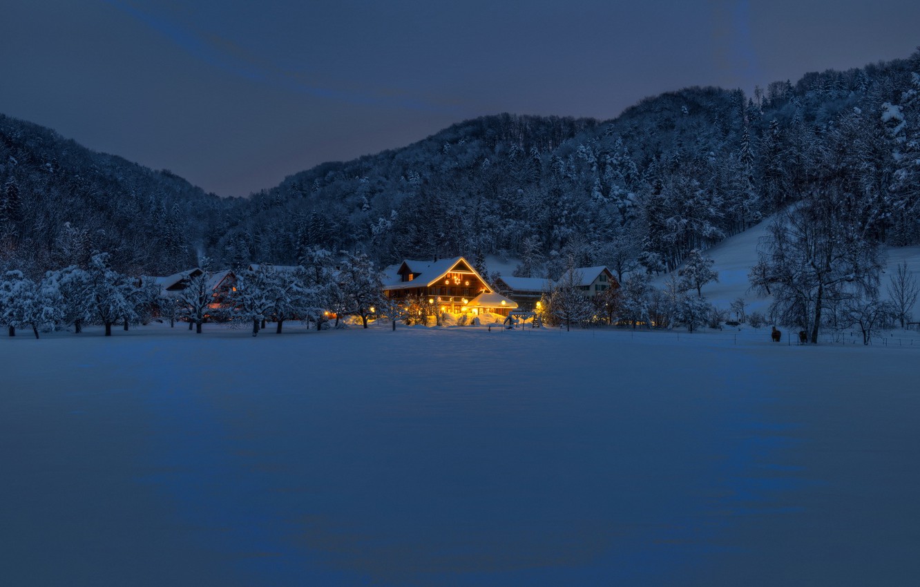 Wallpaper winter, night, house image for desktop, section пейзажи