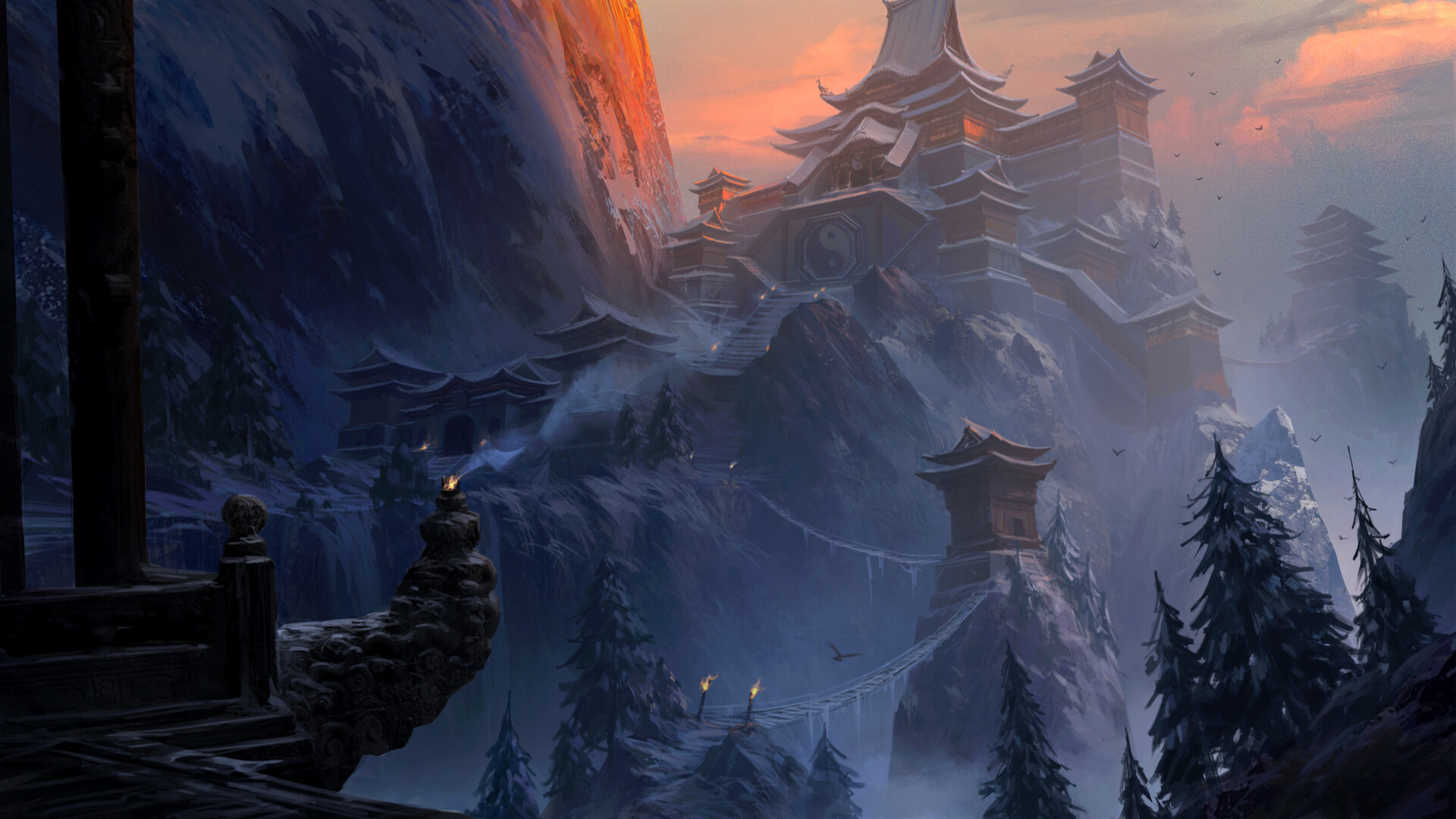 Taoist Temple on the snowy mountain by Haoran Li HD Wallpaper