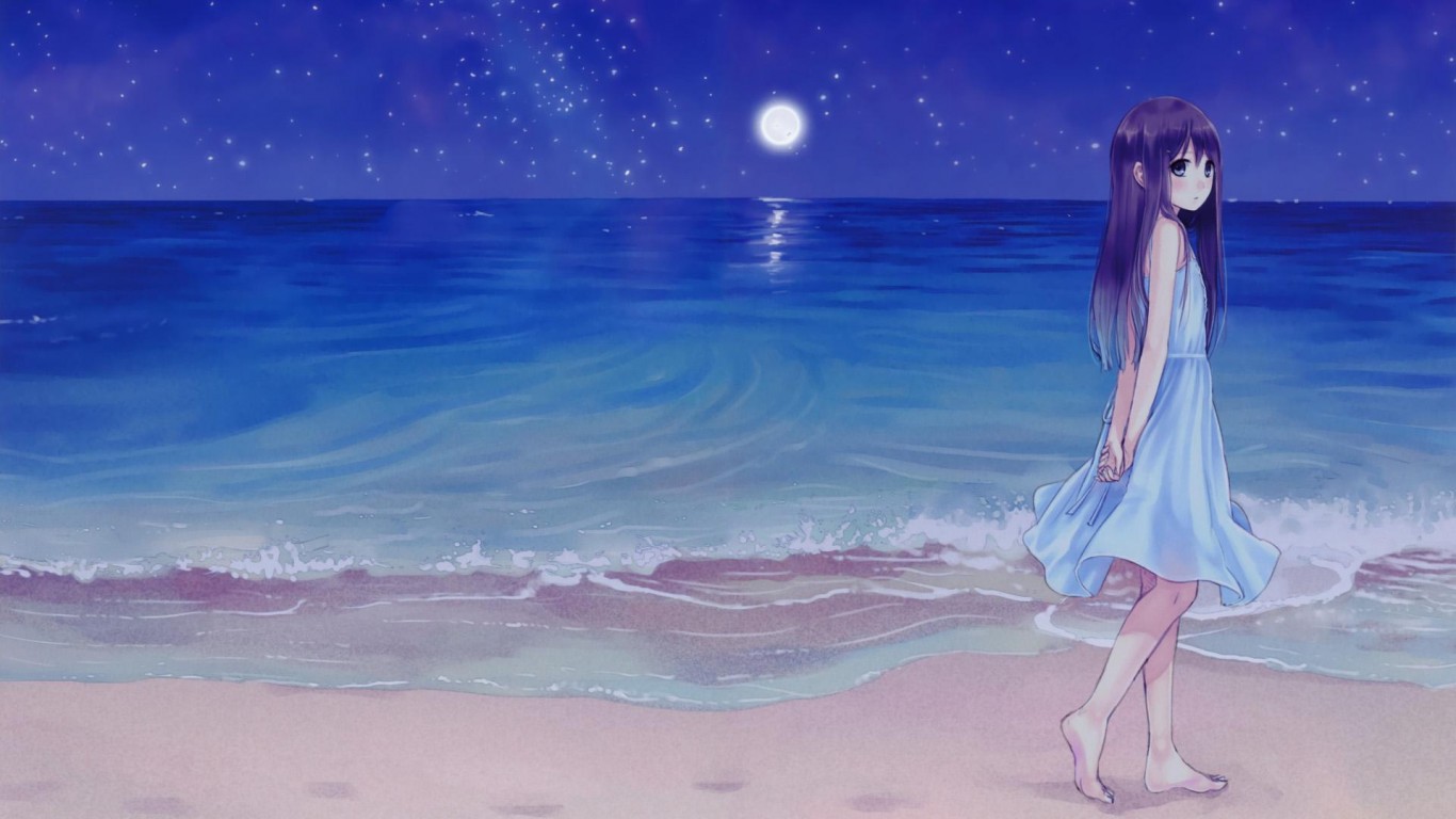 Anime Girl On Beach Wallpaper Wallpaper HD Cartoon Girl