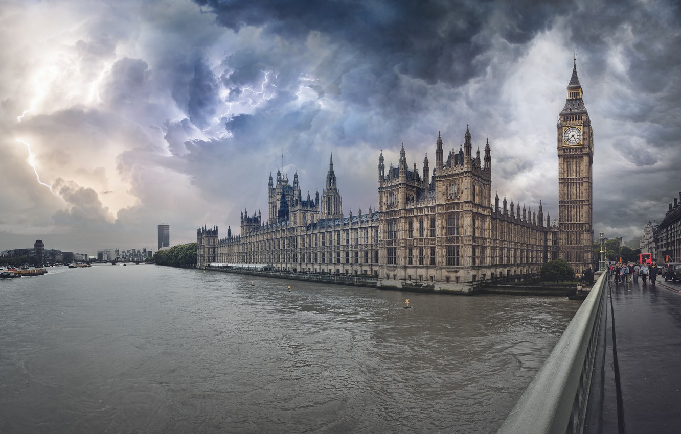 Wallpaper the storm, bridge, river, lightning, London, Big Ben, Westminster Abbey image for desktop, section город