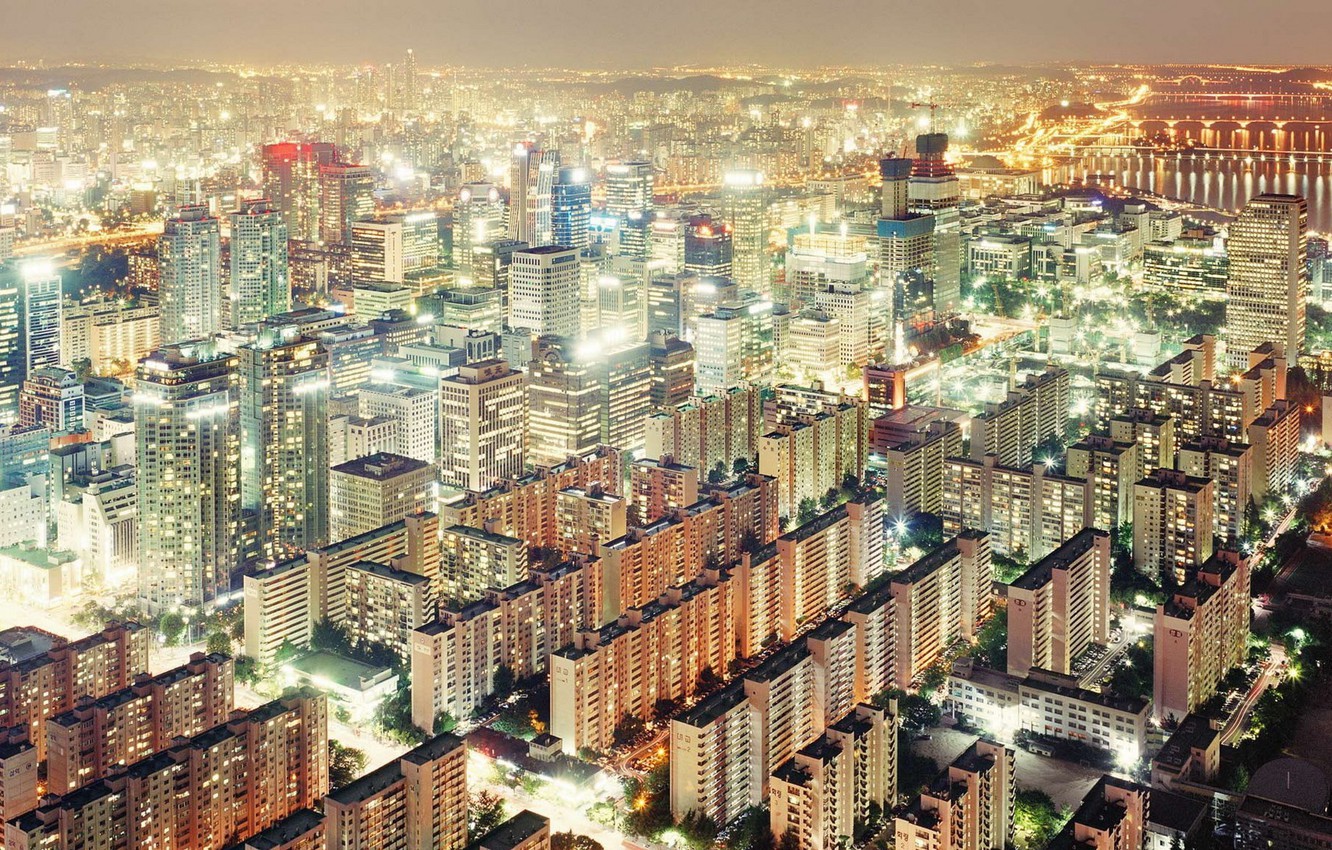 Wallpaper South Korea, South Korea, the view from the top, night city lights, Single image for desktop, section город