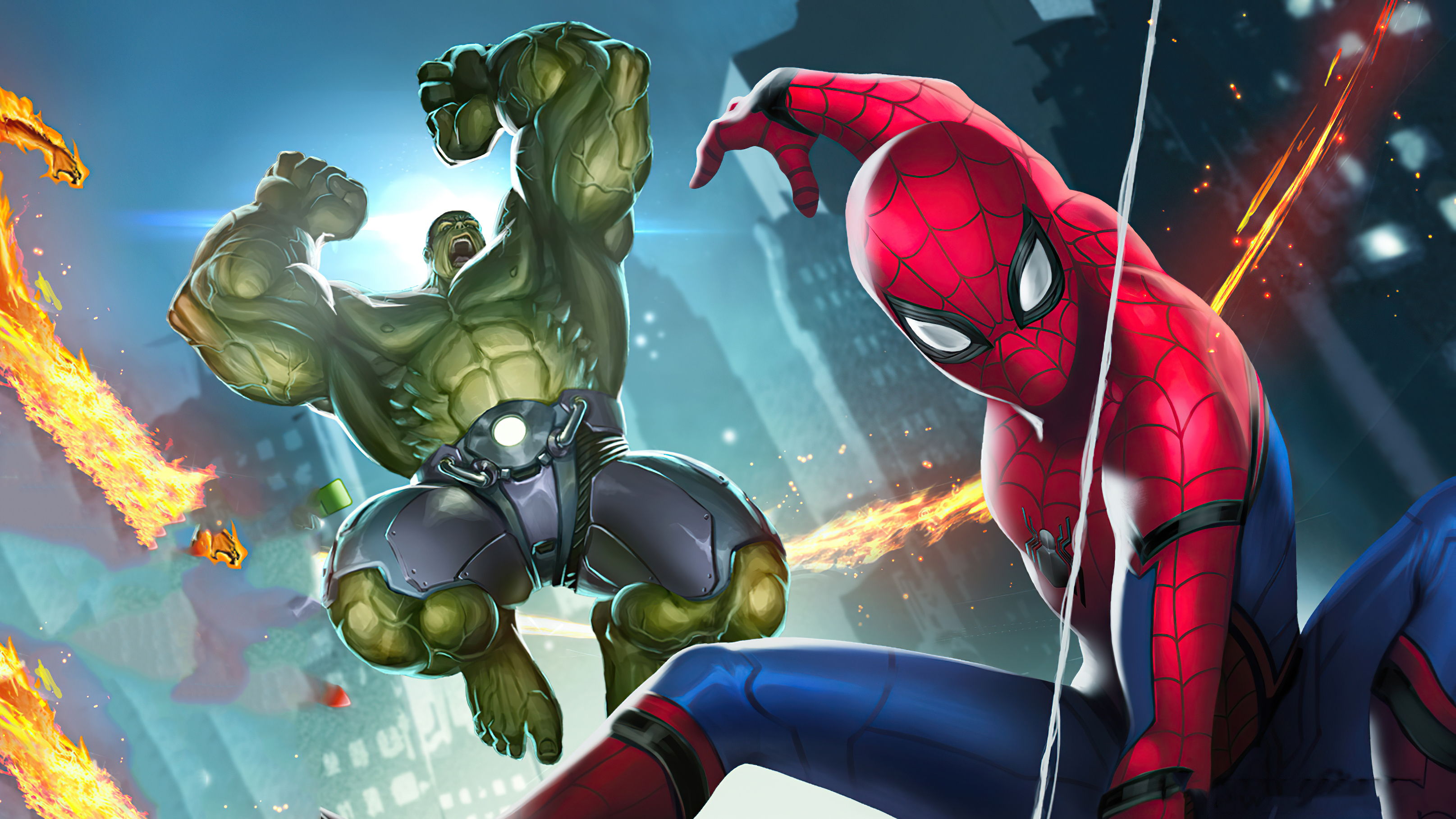 marvel puzzle quest, marvel, games, hulk, spiderman, hd, 4k HD Wallpaper