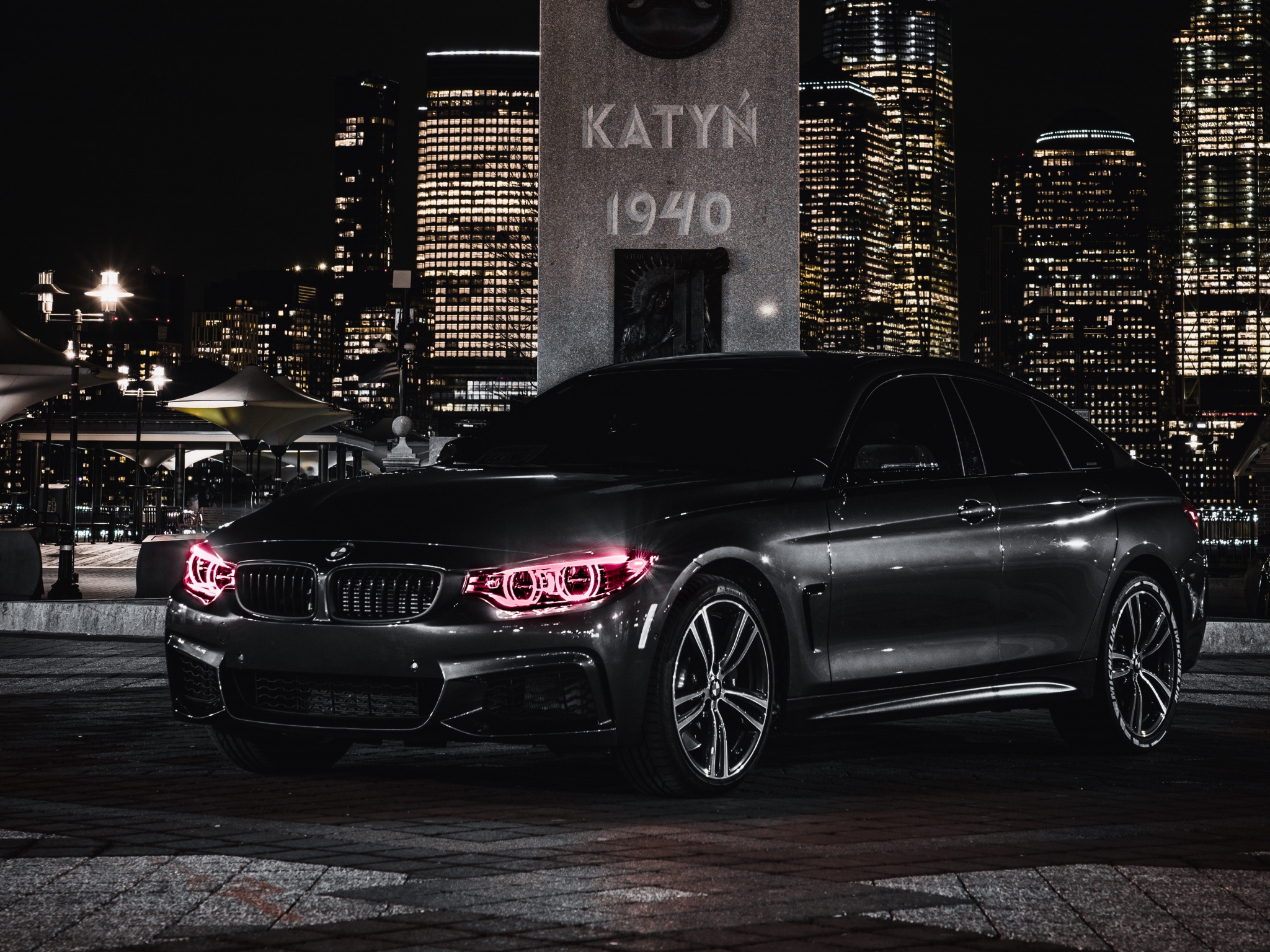 BMW M4 Wallpaper 4K, Black Edition, Angel Eyes, Night, City Lights, Black Dark