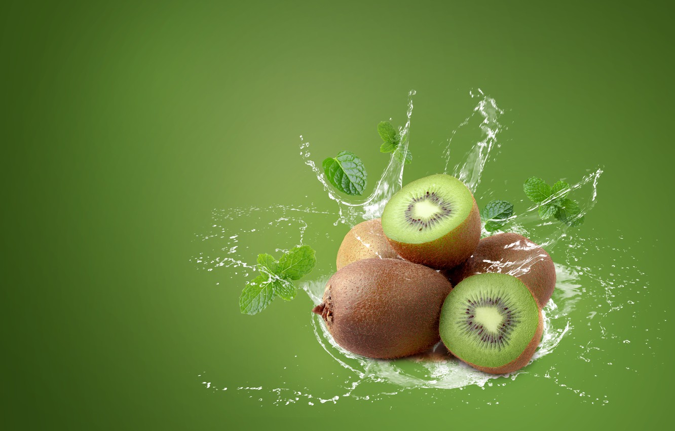 Wallpaper water, squirt, green, background, splash, kiwi, fruit image for desktop, section рендеринг