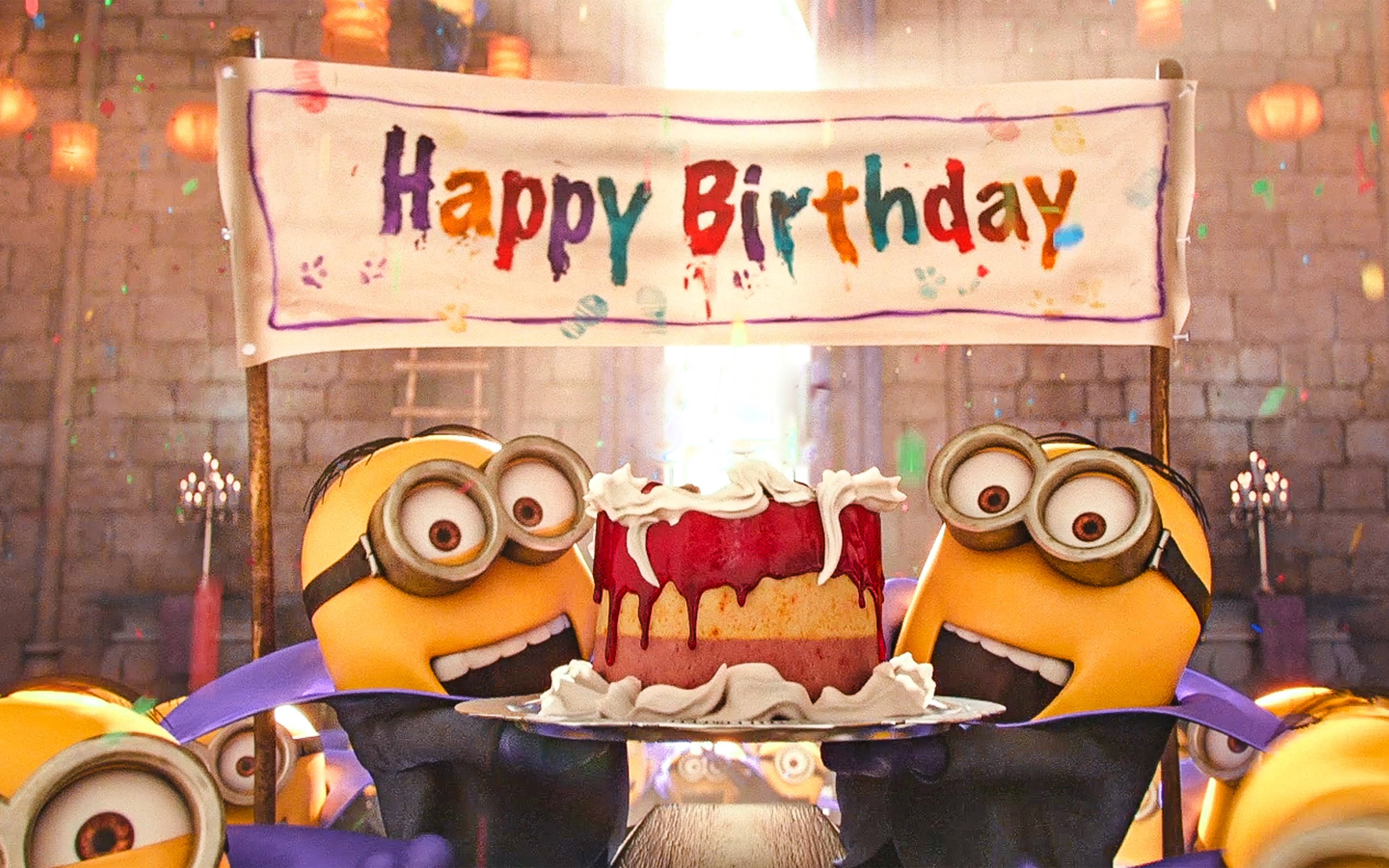 Download wallpaper 4k, Minions, Birthday Party, Despicable Me, Happy Birthday, Funny Minions for desktop with resolution 3840x2400. High Quality HD picture wallpaper