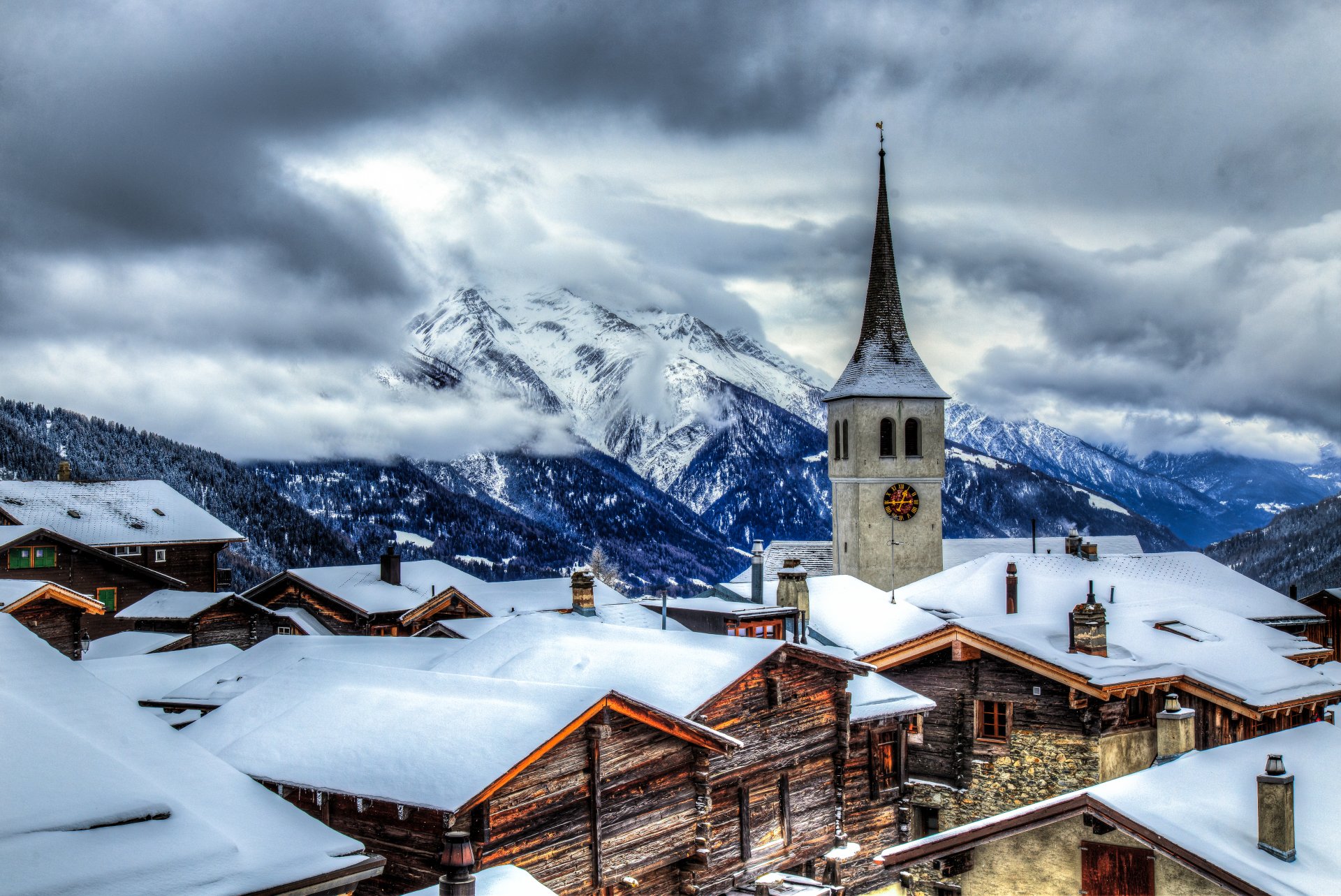 Mountain Winter Village in Switzerland by imhof patrick 4k Ultra HD Wallpaper