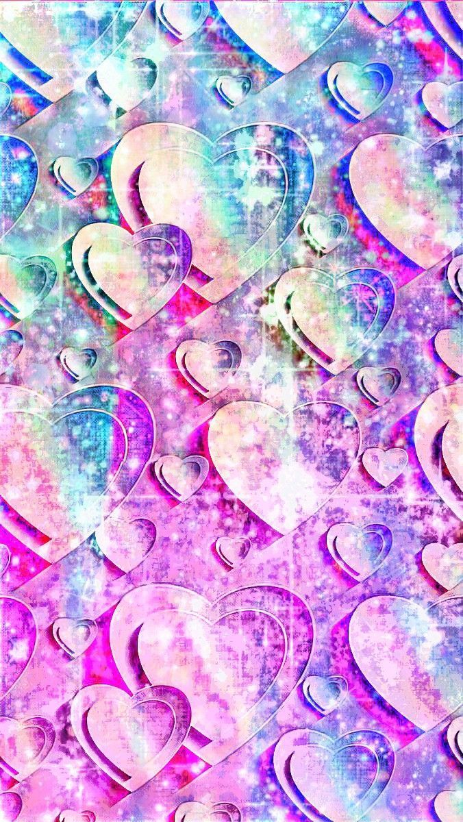 Colorful Glitter Hearts Wallpaper