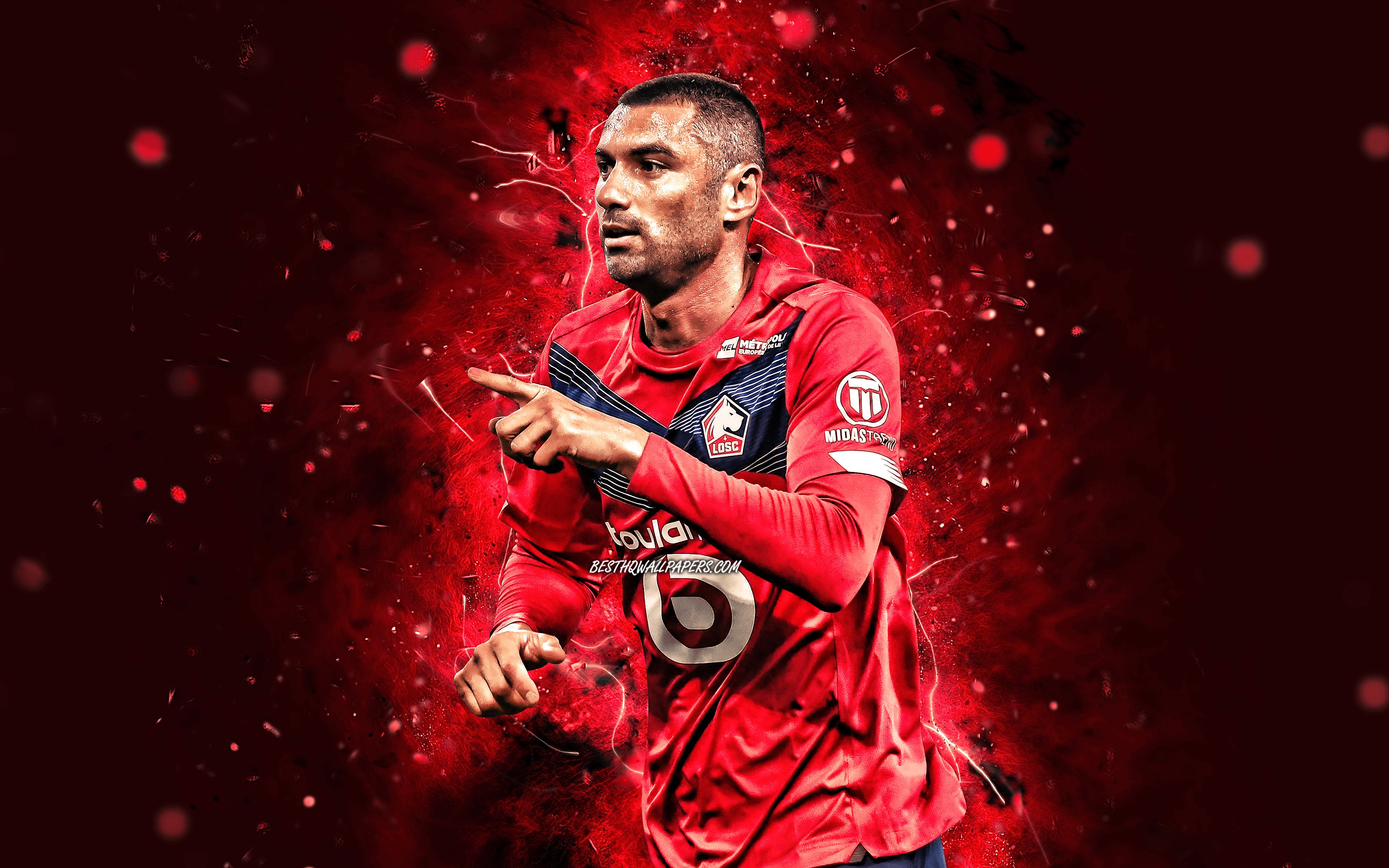 Download wallpaper Burak Yilmaz, 4k, turkish footballers, Lille FC, Ligue red neon lights, soccer, LOSC Lille, Burak Yilmaz 4K, Burak Yilmaz Lille for desktop with resolution 3840x2400. High Quality HD picture