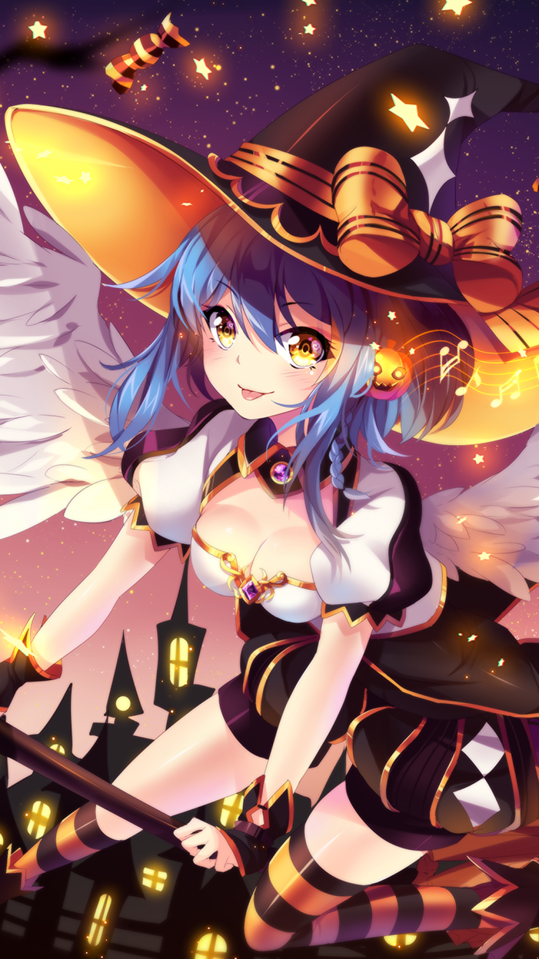 Anime Girl, Halloween Witch, Ghosts, Wings, Tongue, Anime Girl