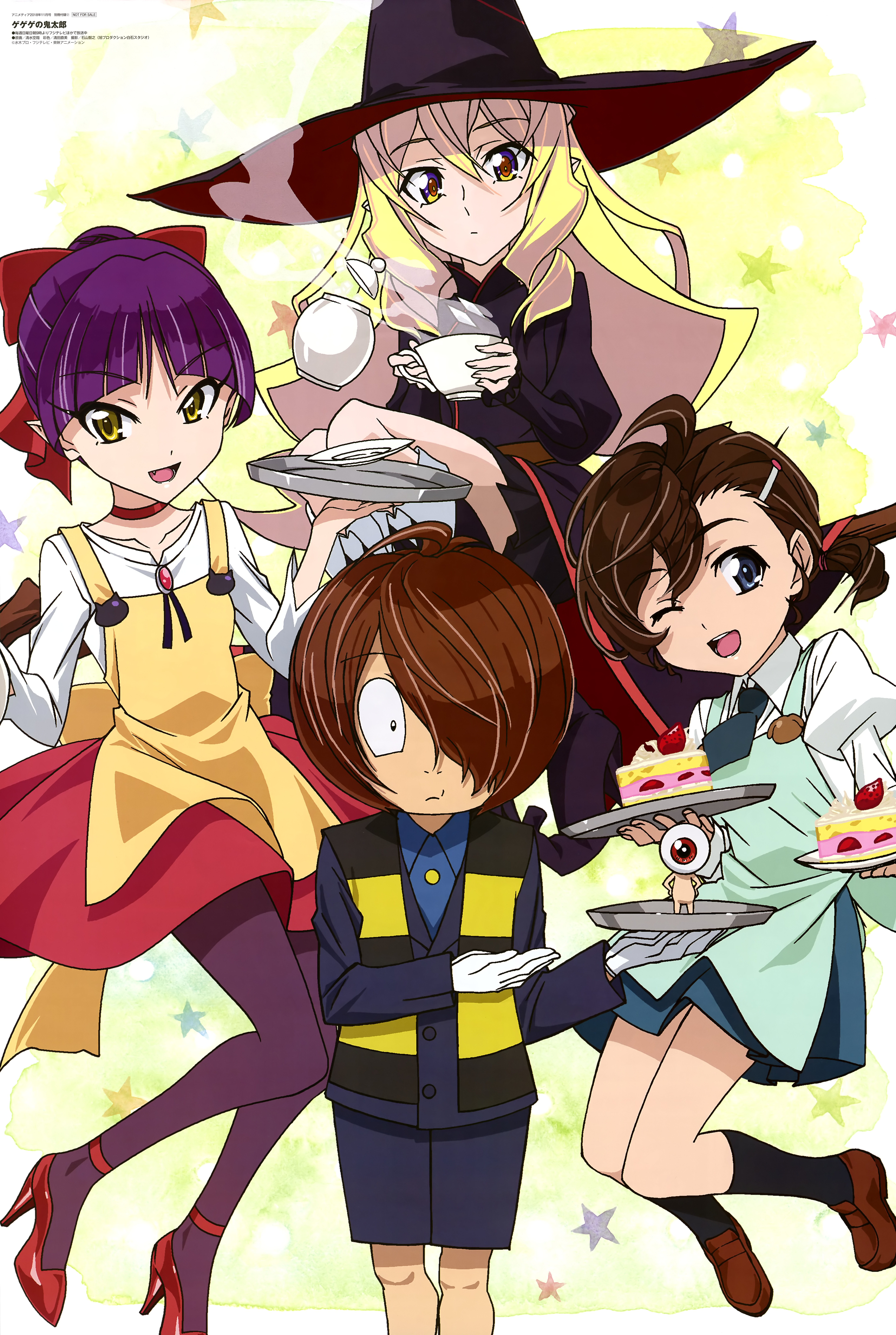 shimizu sorato gegege no kitaro agnes (gegege no kitaro) inuyama mana kitarou neko musume dress heels pantyhose pointy ears seifuku witch