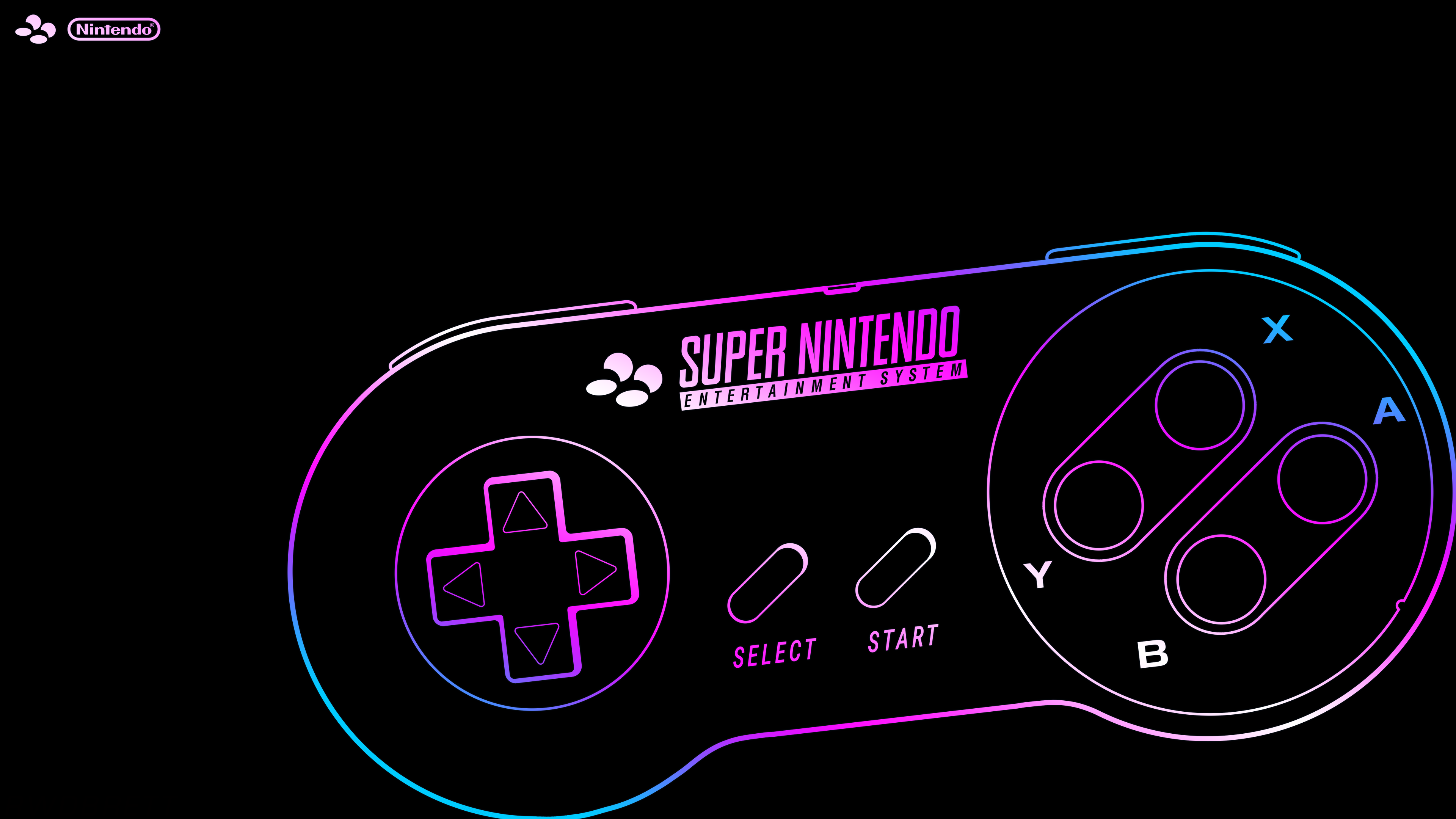 4K, synthwave, controllers, simple background, black background, logo, SNES, retro games, Nintendo, video games HD Wallpaper