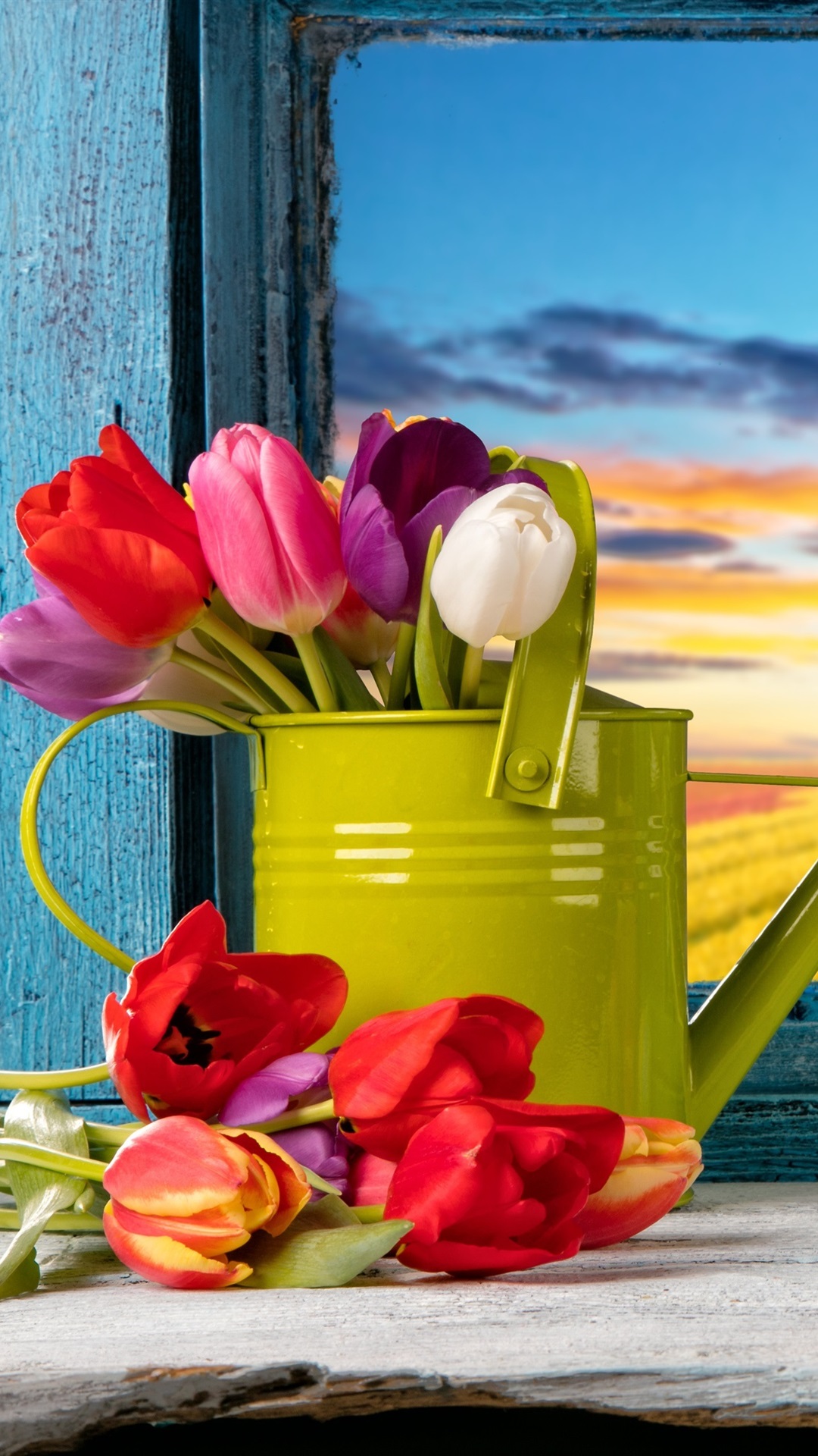 Happy Easter, Colorful Eggs, Decoration, Spring, Tulip Flowers, Window 1080x1920 IPhone 8 7 6 6S Plus Wallpaper, Background, Picture, Image