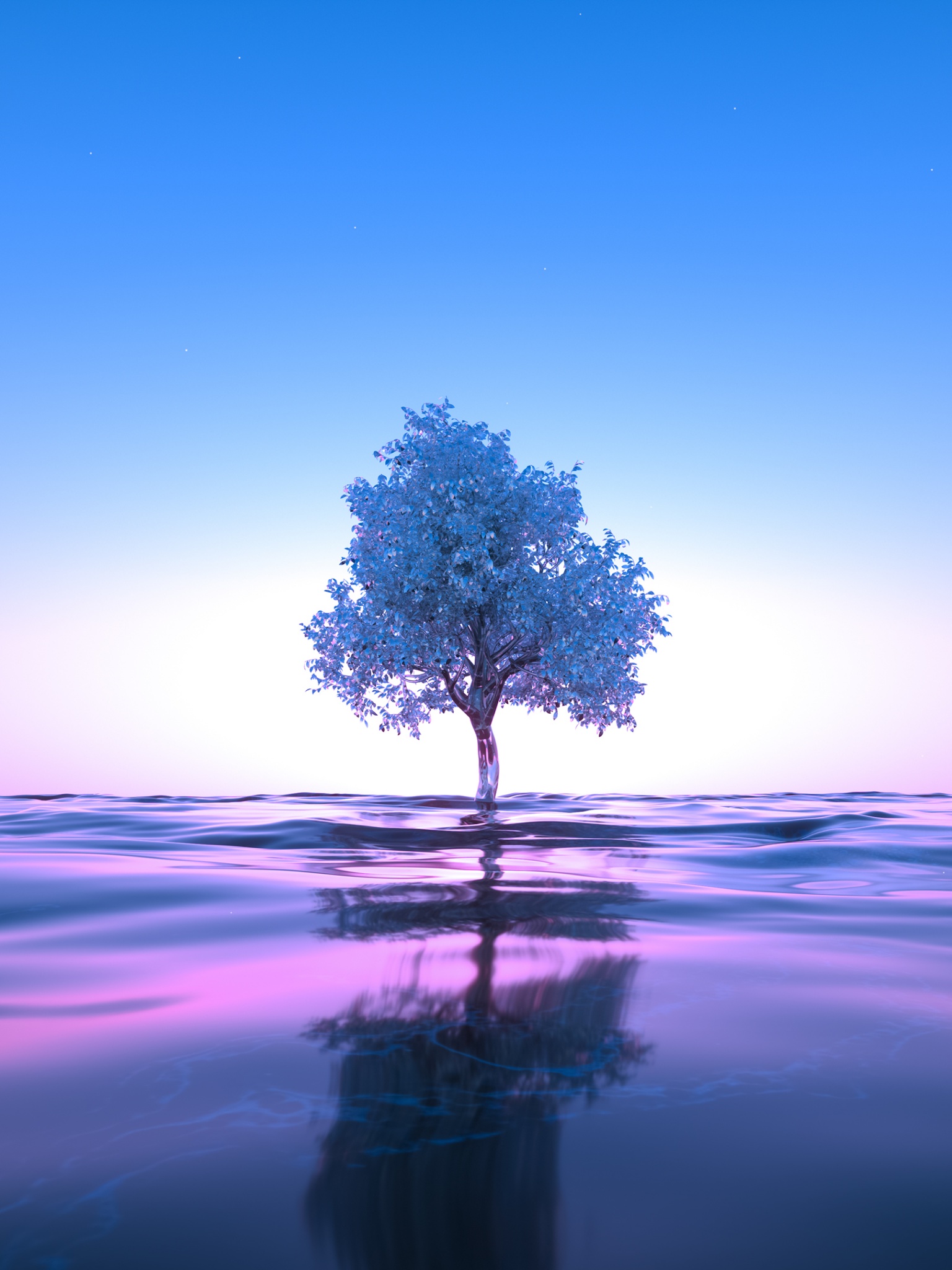 Tree Wallpaper 4K, Neon, Body of Water, Reflection, Clear sky, Pink, Nature