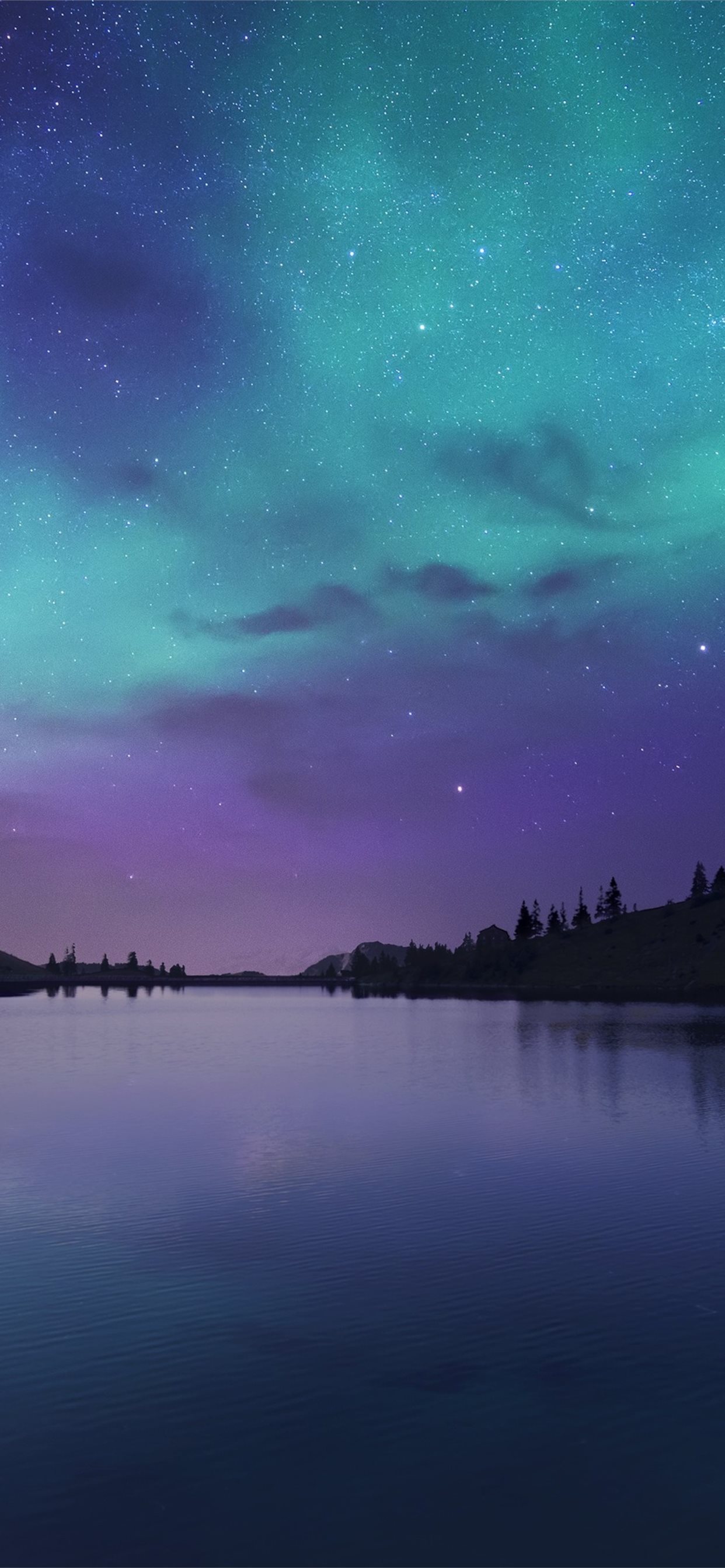 lake cyan calm water reflection northern lights 4k iPhone 11 Wallpaper Free Download