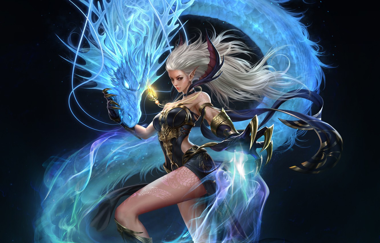 Wallpaper Girl, Being, Dragon, Style, Girl, Magic, Fantasy, Ghost, Dragon, Elf, Art, Art, Beauty, Style, Fiction, Beauty image for desktop, section фантастика