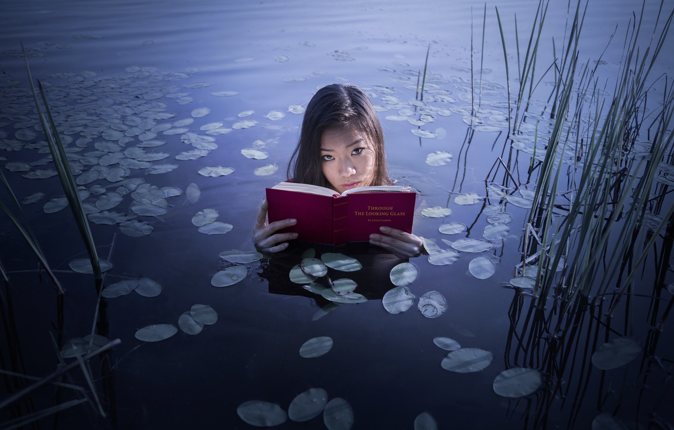 Wallpaper girl, lake, book image for desktop, section ситуации